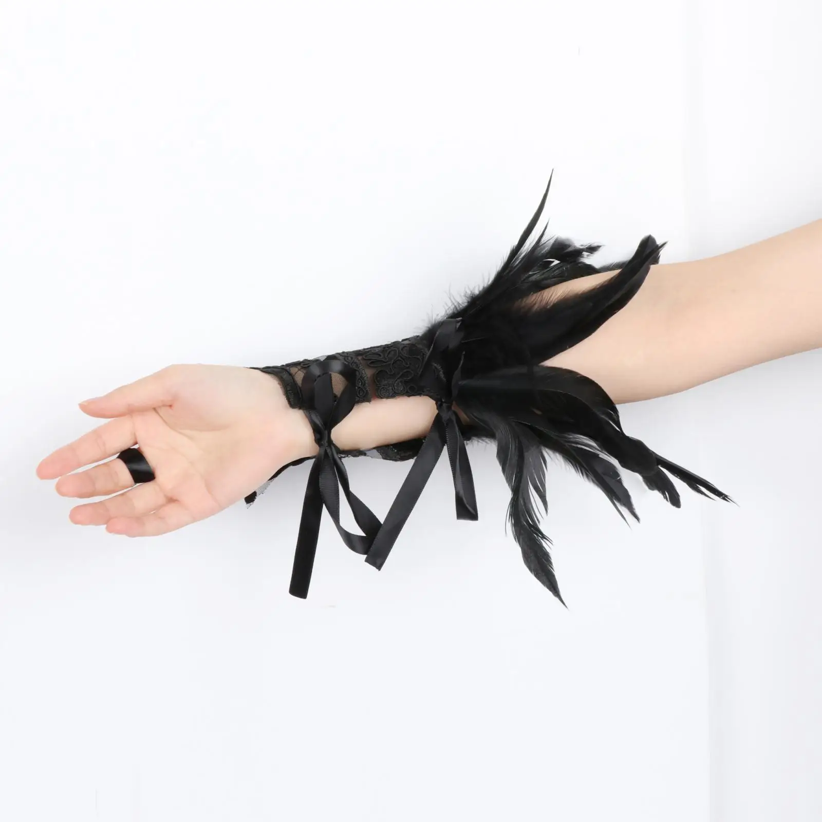 Mesh Gloves Long Nail Gloves Masquerade Party Fashion Artificial Feather for Party Costume Women and Girls Prom Show Cosplay