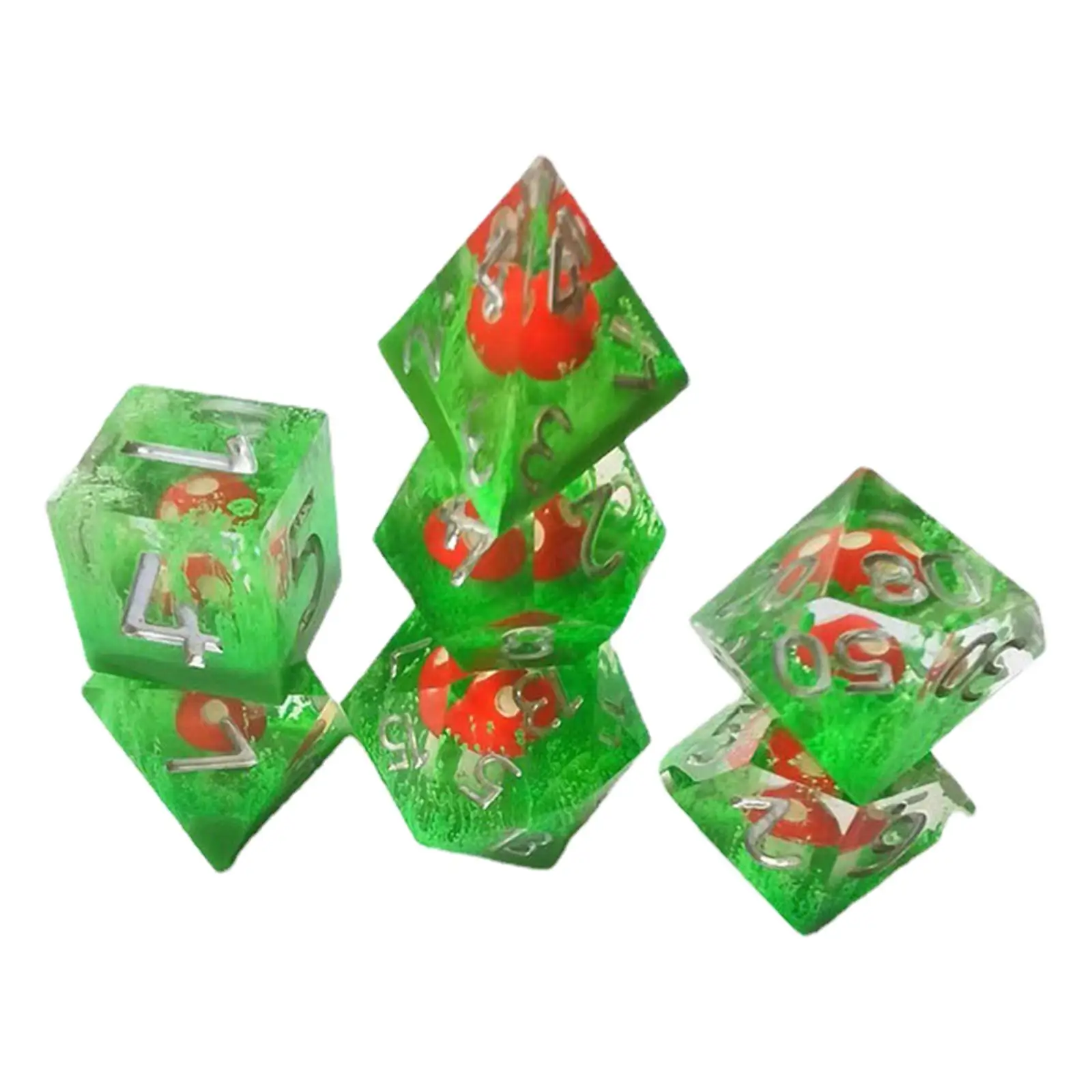 7Pcs Polyhedral Dices Green Digital Dices for RPG Party Supplies Board Games