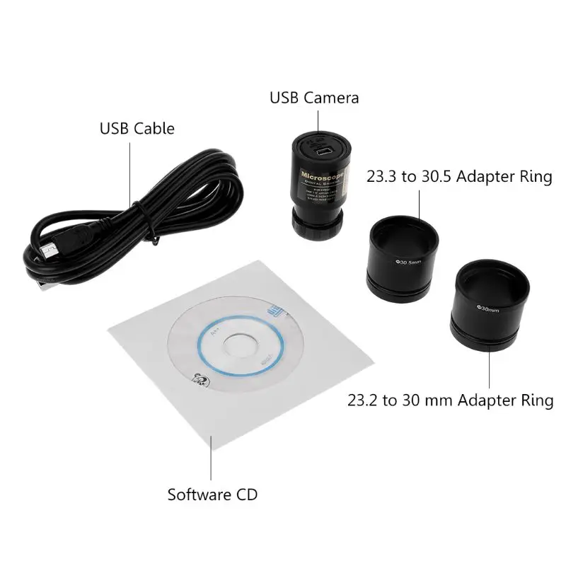 tamanho eletrônico da montagem da câmera do microscópio do ocular de cmos usb com adaptadores do anel
