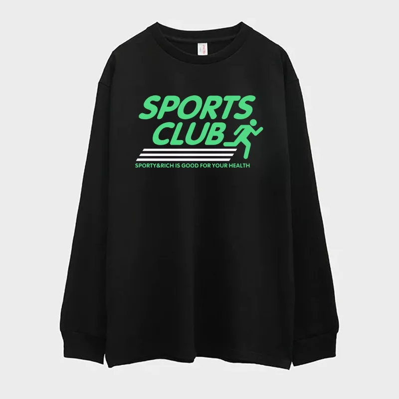 American Vintage Style Sport Club Graphic Long Sleeve T shirts 