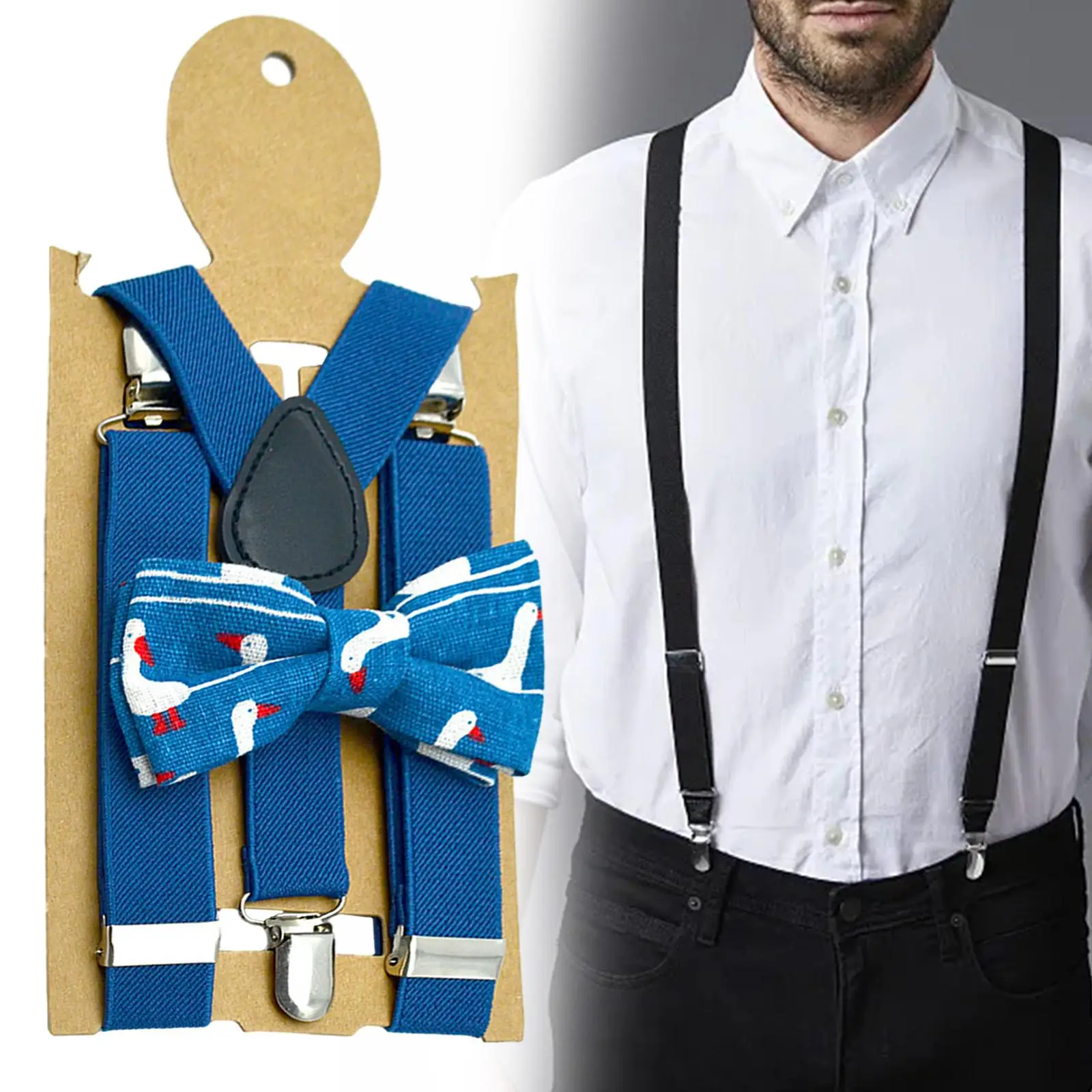 Kids Suspenders Bow Tie Set Elastic 3 Clips Ties Accessories Tuxedo Suspenders for Trousers Party Birthday Formal Wear Dress up