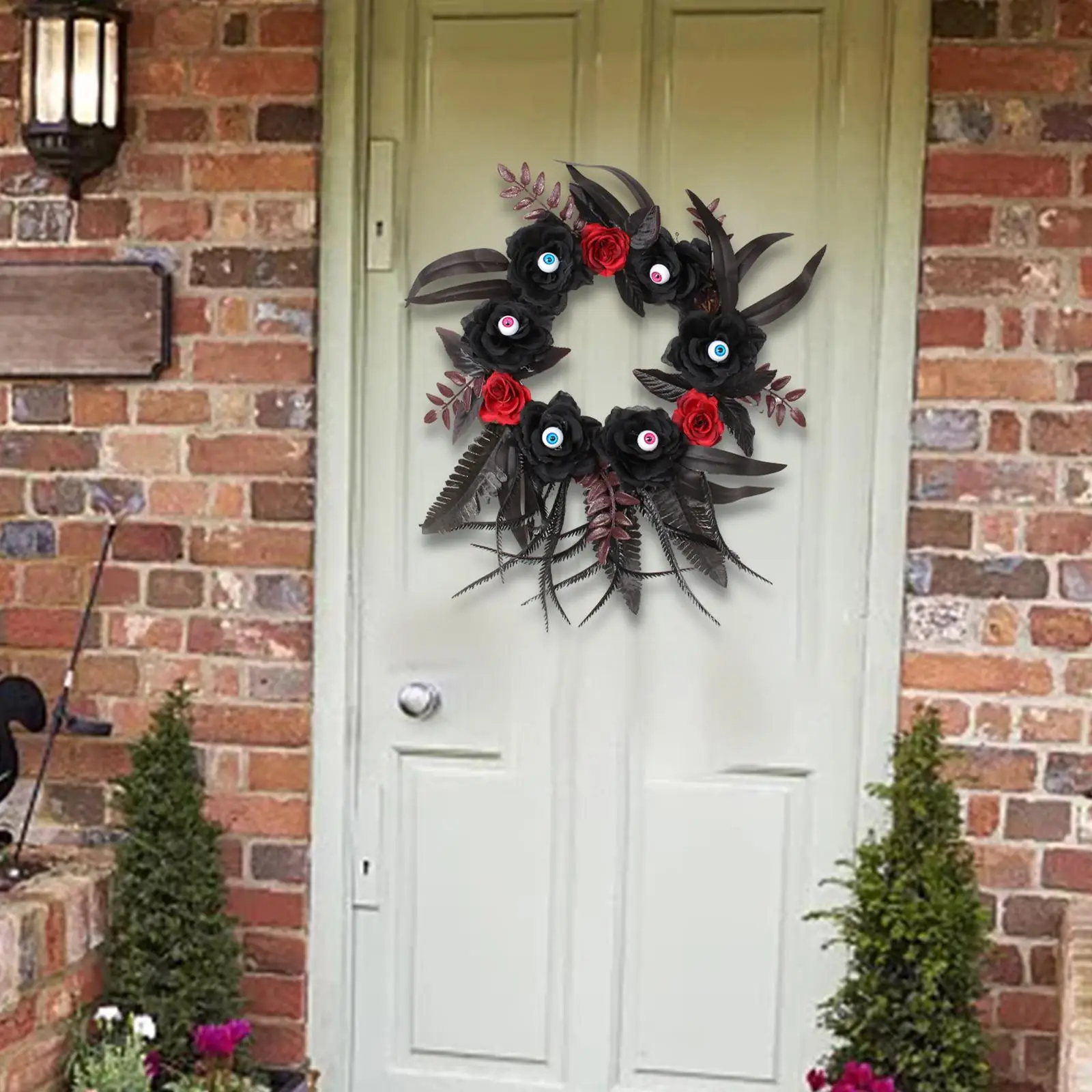 Halloween Simulation Eyeballs Rose Front Door Wreath Decorative for Entryway
