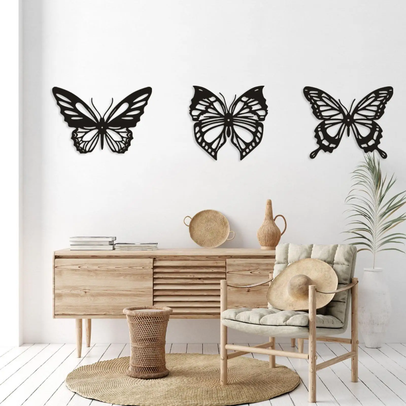 3 Pieces Iron Black Butterfly Wall Decor Wall Mount Garden Art for Living Room Exquisite