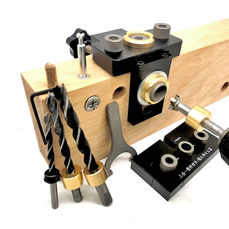 Verbesserte 3 In 1 Doweling Jig Holzbearbeitung Einstellbare 3-10mm Tasche Loch Jig, legierung Bohren Guide Locator für Schnelle Spleißen Bord – Detail 4