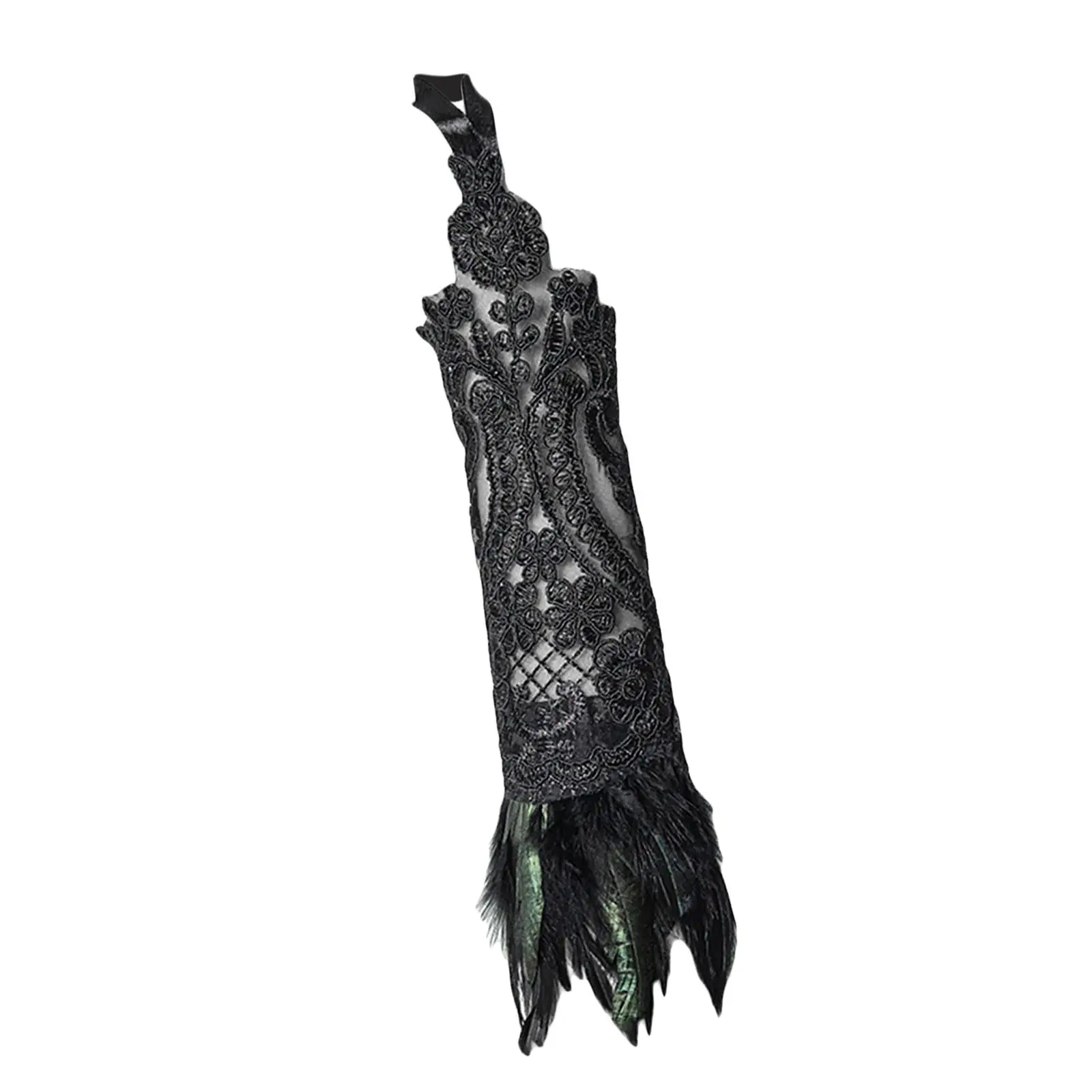 Women` Lace Glove with Feather for Evening Dance Party Cosplay