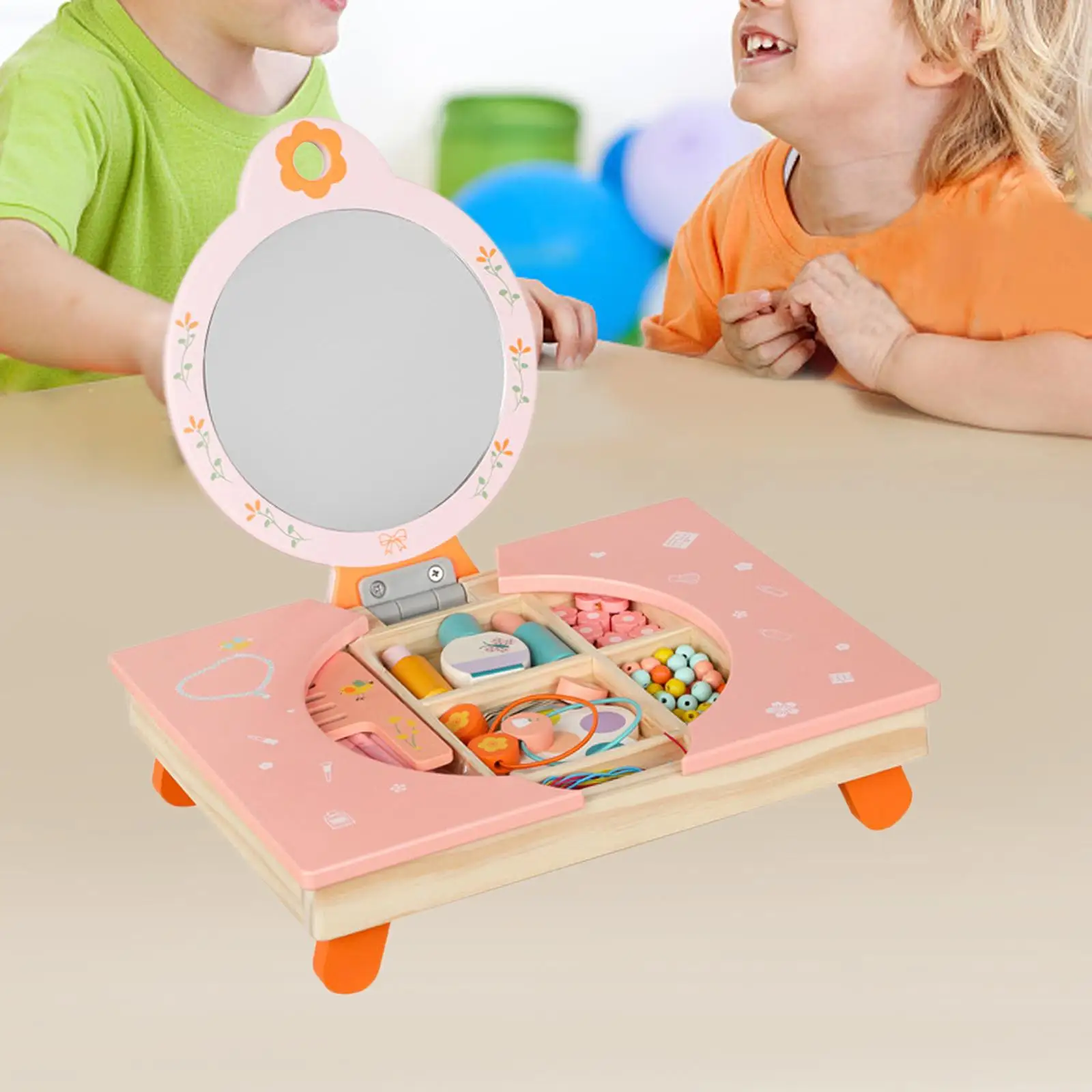 Tabletop Dresser Makeup Toy Portable Playset Learning Toys Makeup Vanity Toys Kids Makeup Vanity Toy for Toddlers Birthday Gifts