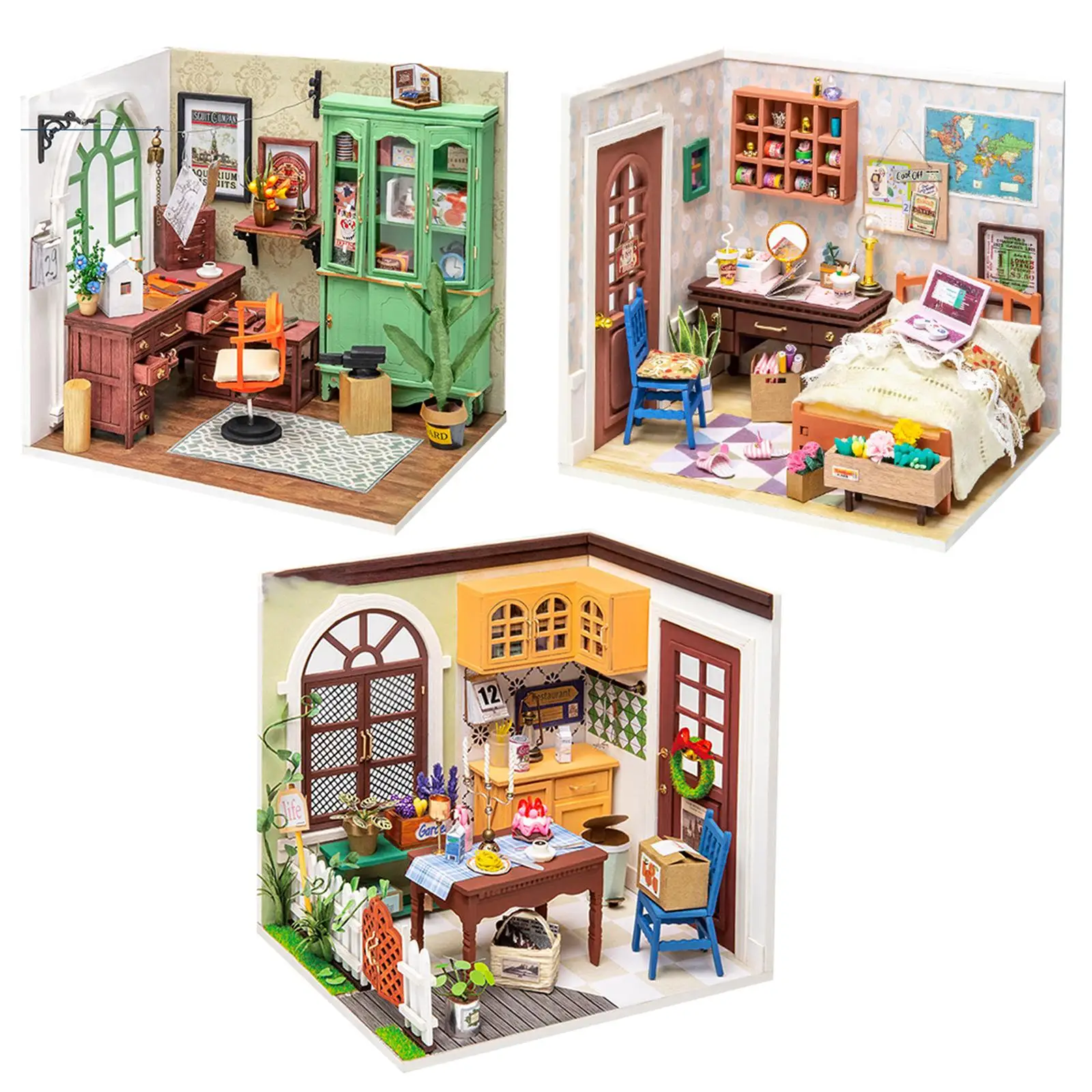 DIY Handcraft Creative Miniature Doll House with Furniture Plants Kit LED  Building Kit for 