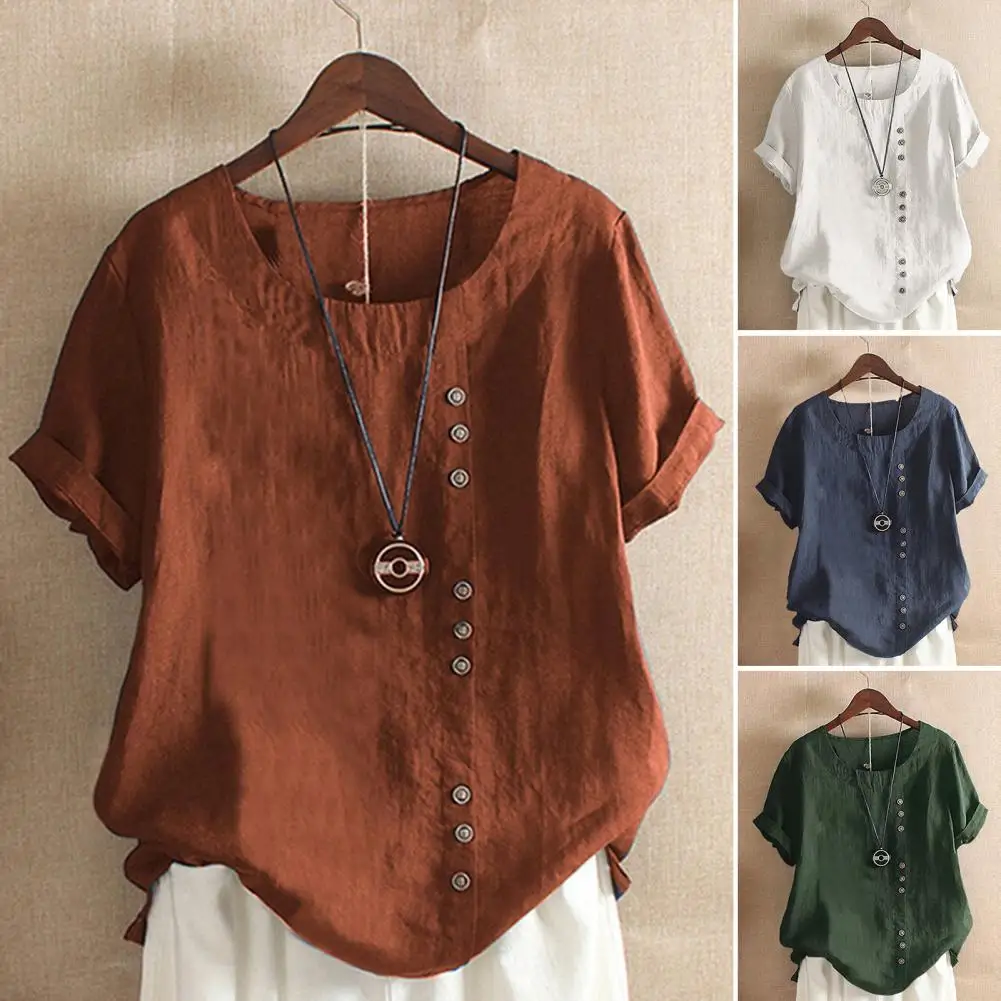 Women's Short Sleeve Button Linen Cotton Blouse – Linen Shirts