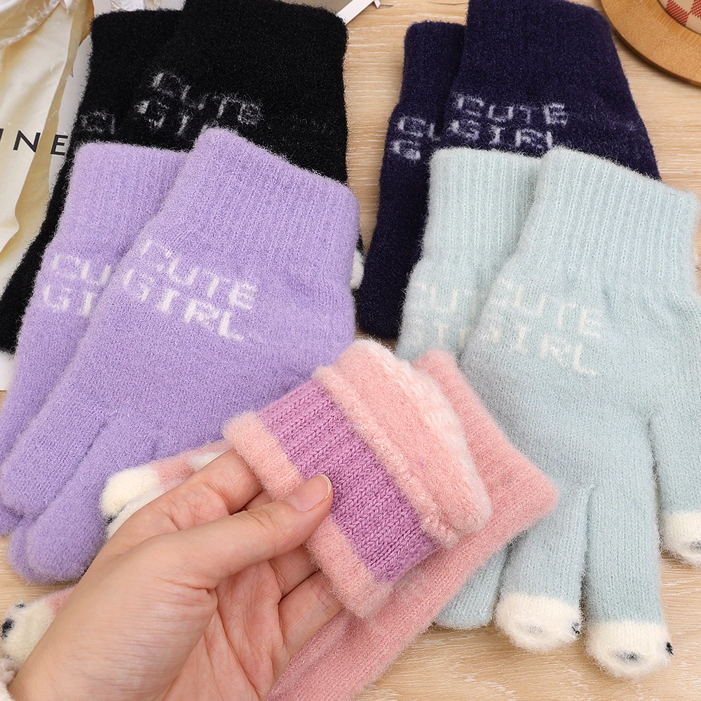 Open Finger Gloves Winter Warm Open Finger Gloves Women's Cute Panda Fingertip Touch Screen Gloves Warm Outdoor Knitted Gloves