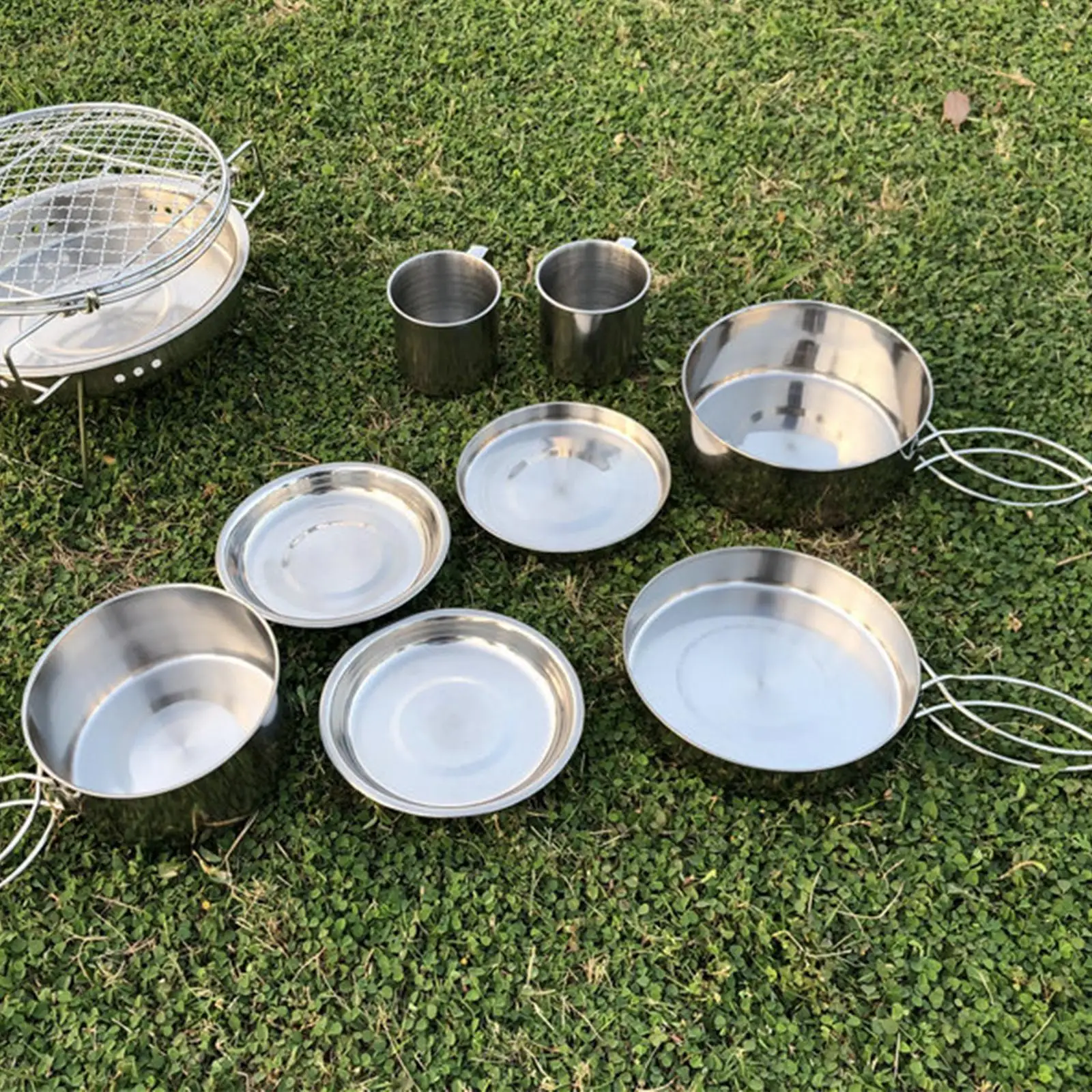 8x Outdoor Pot Plates and Cups Tableware Lightweight Camping Cookware Mess Kit for Kitchen Fishing Campfire Picnic Dinner