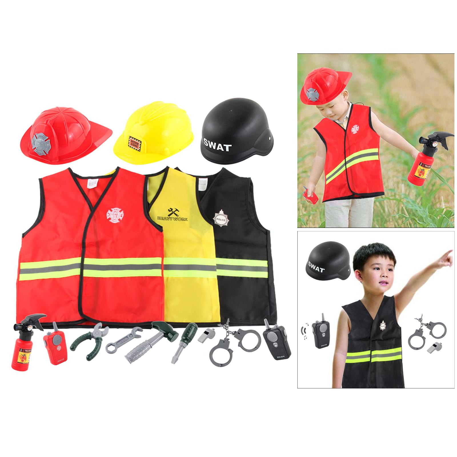 Kids Fireman Costume Toy Set Worker Costume Dress up Police Uniform Police Costume for Halloween Carnival Theme Parties Children