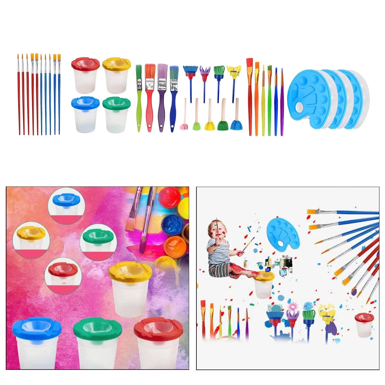 39pcs Kids Toddlers Sponge Painting Brushes Palette Drawing Kit Beginners