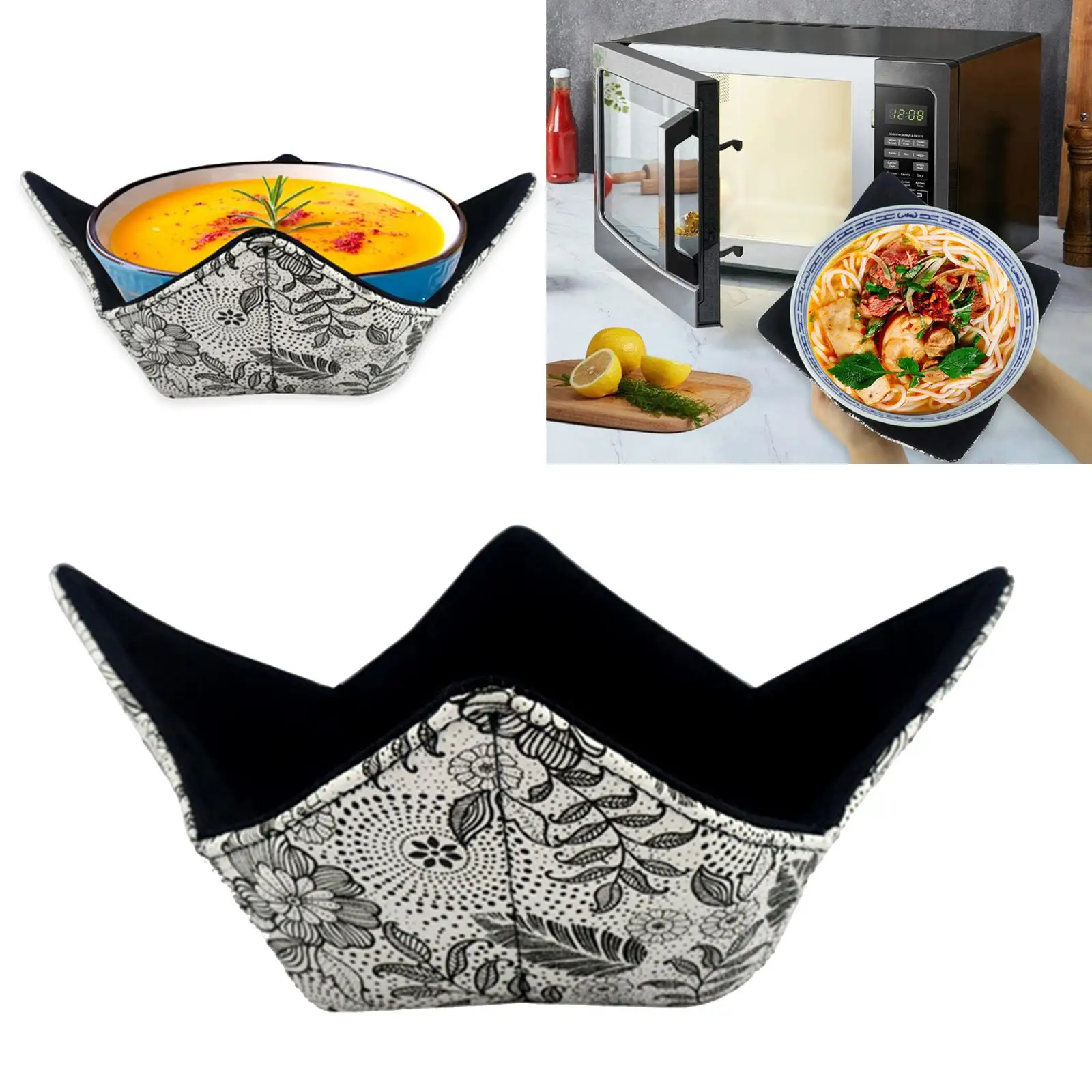 Bowl Holder,  Hugger, , Black Cotton Canvas   Resistant Novelty Trivets Dish Cover for Dinning Room Kitchen Soup