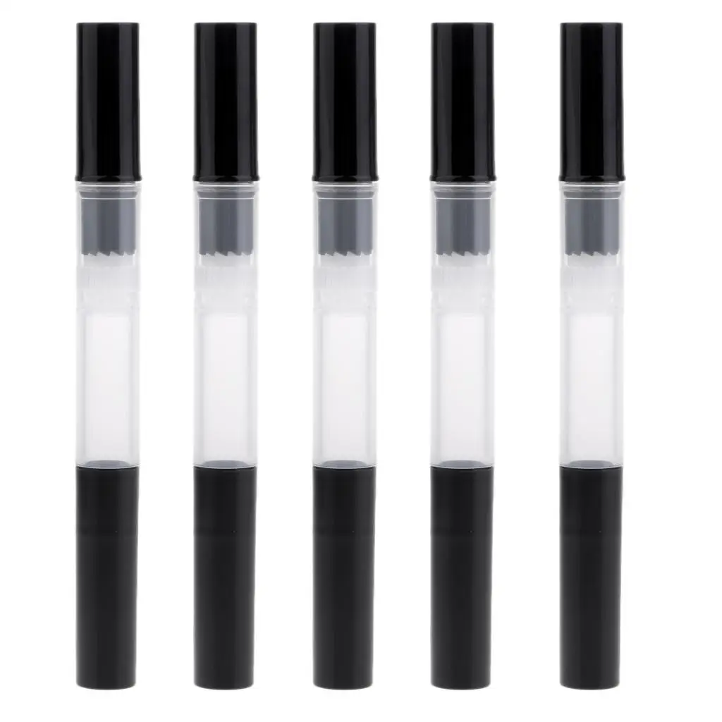 5 Pcs 3ml Clear Pen with Brush Tip Empty Pen Nail Oil Liquid Tube Cosmetic Container Black Cap
