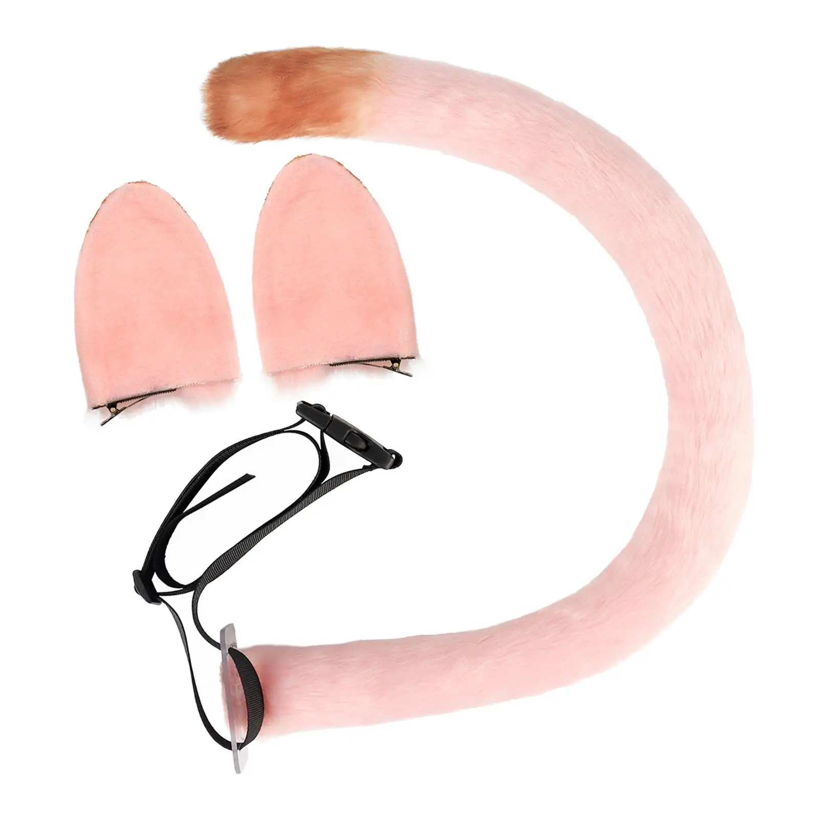 Cat Ears and Tail Cosplay Bendable Tail Cat Ear Hair Clip Headdress for Masquerade Prom Festival Performance Costume Accessories