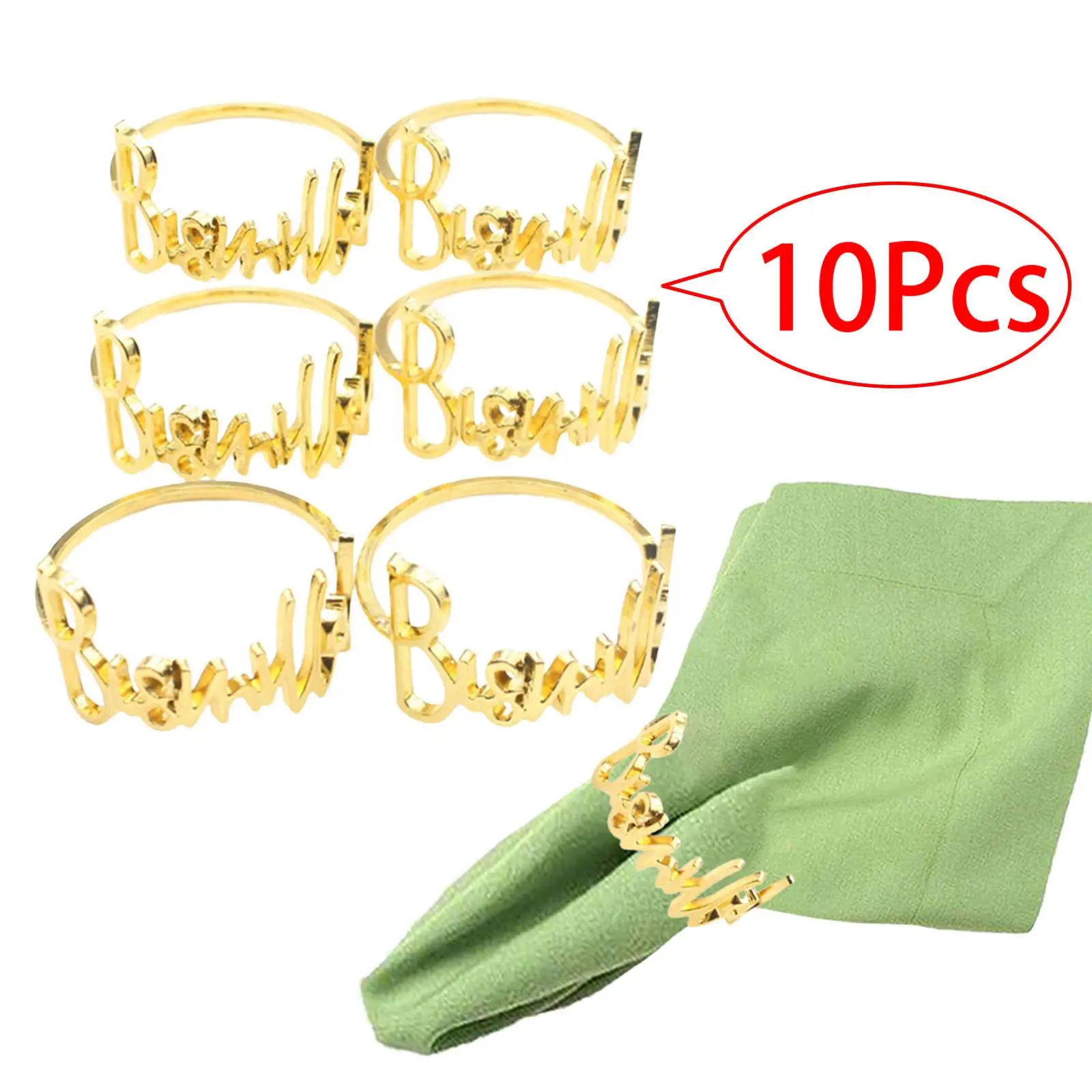 10Pcs Metal Napkin Rings Holder Round Alphabet Napkin Buckles Holder for Table Setting Home Family Gatherings Holiday Accessory