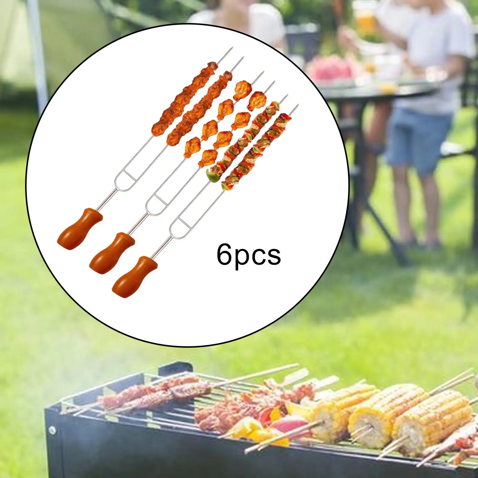 6x Roasting Sticks BBQ Skewers Barbecue Forks Camping Long Fork for Cooking