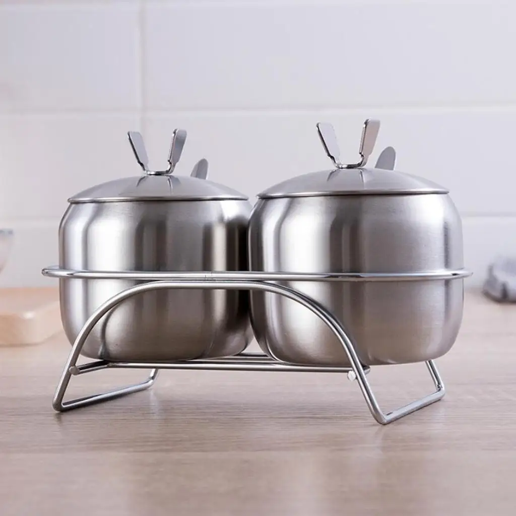 Set Of 2 Spice containers Storage Boxes With Stainless Steel Lid Bracket
