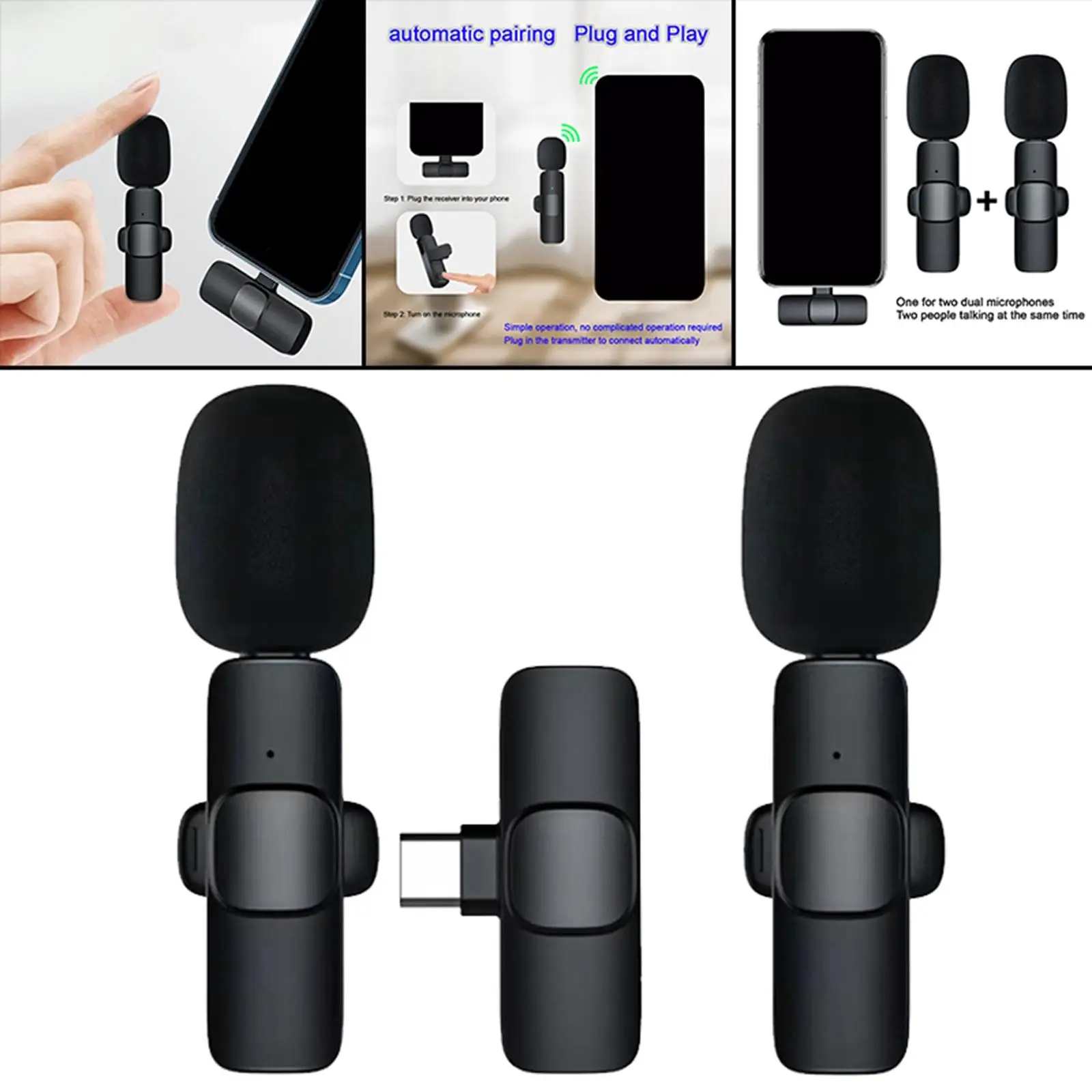 Portable Wireless Lavalier Microphone USB C Lapel Mic Condenser Mic for Video Recording Laptop Livestreaming Phones Camera