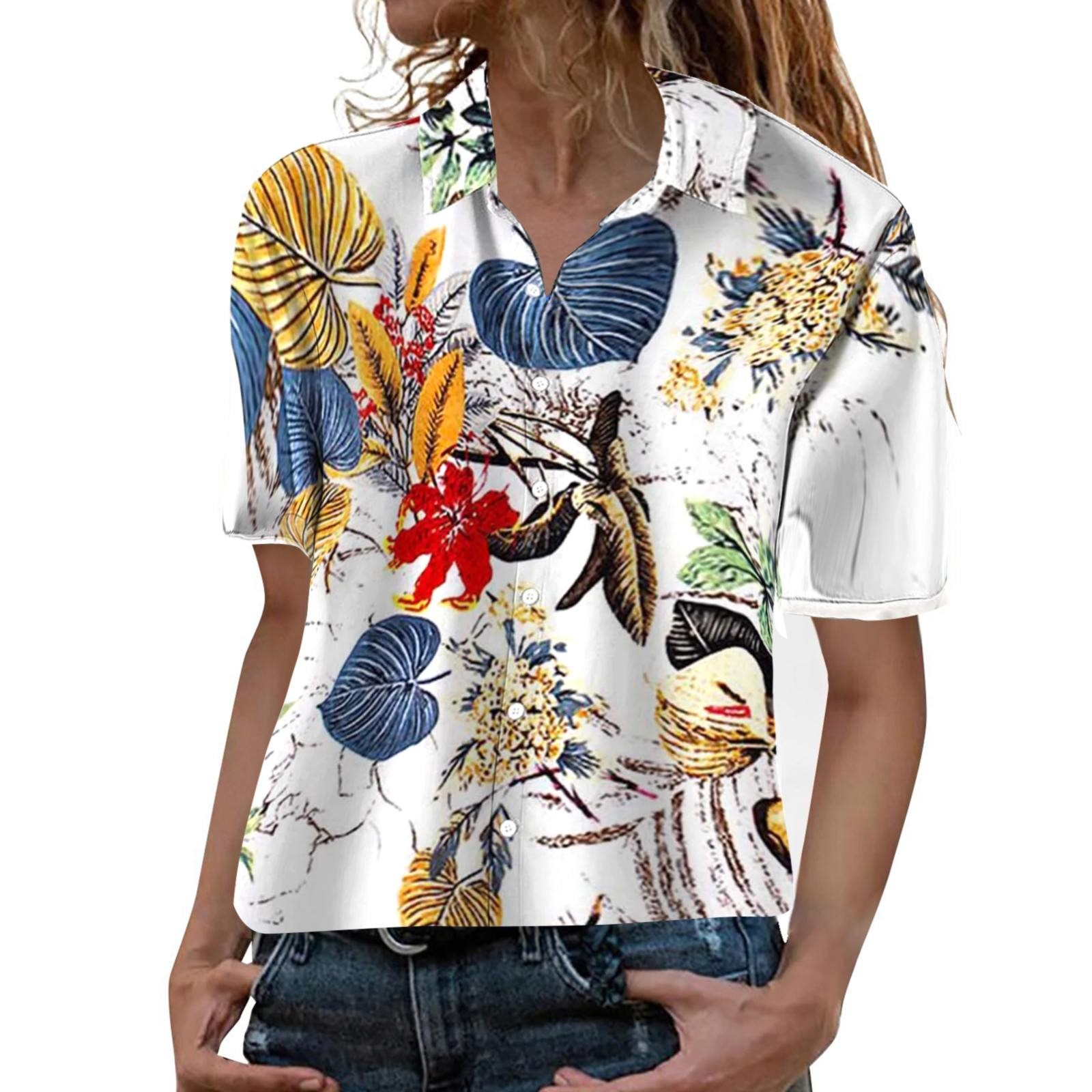 Title 10, Women Hawaiian Shirts Tropical Floral Pineapple...