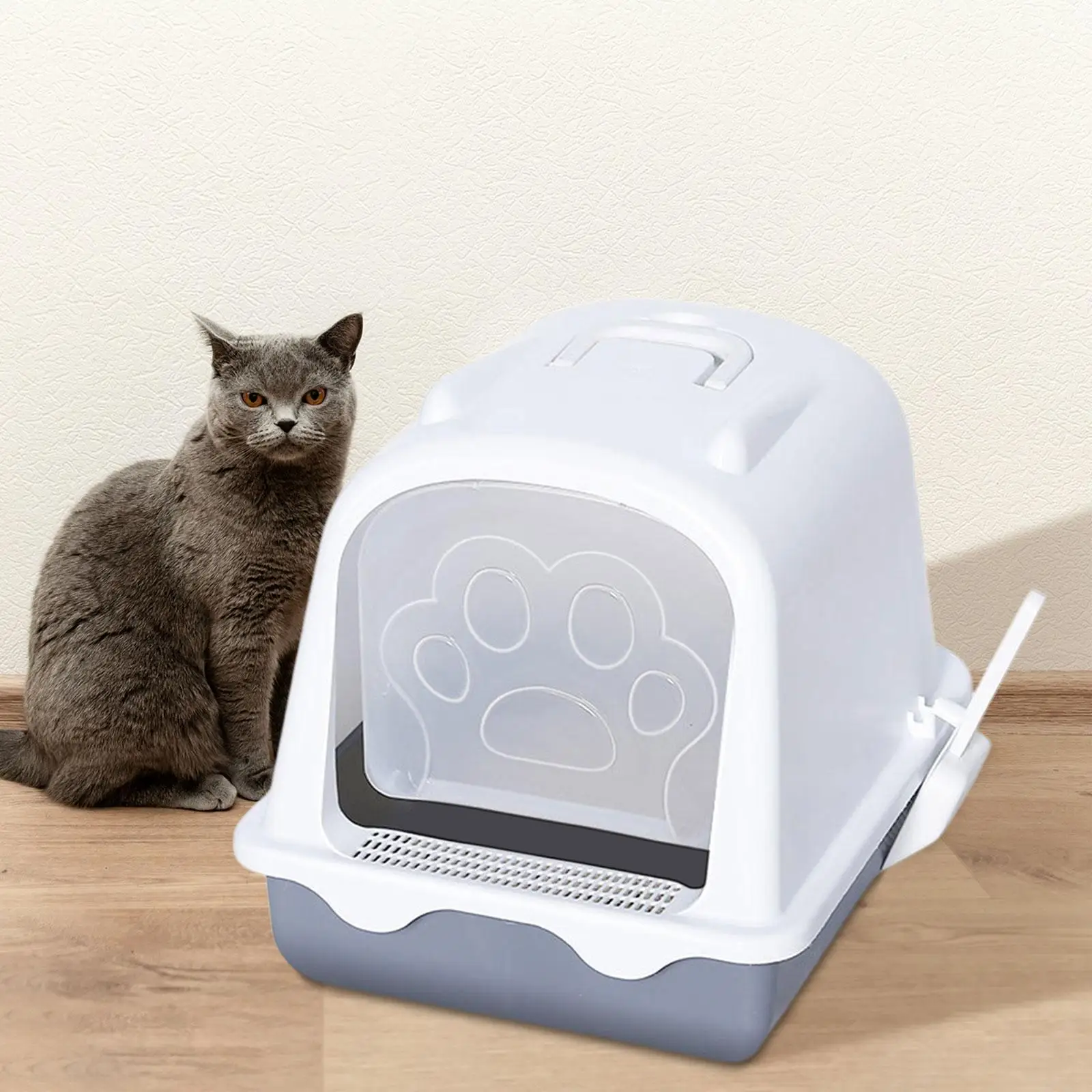 Enclosed Cat Litter Box with Handle Portable Anti Splashing with Front Door Flap with Scoop Hooded Cat Litter Box Cats Supplies
