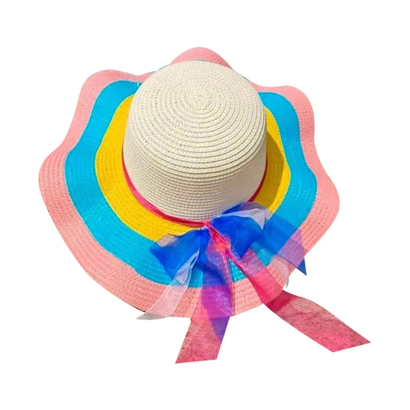 Women Wide Brim Straw Hat Romantic with Bow Knot Sun Protection Hat Beach Hats for Commuting Hiking Short Trips Outdoor Camping