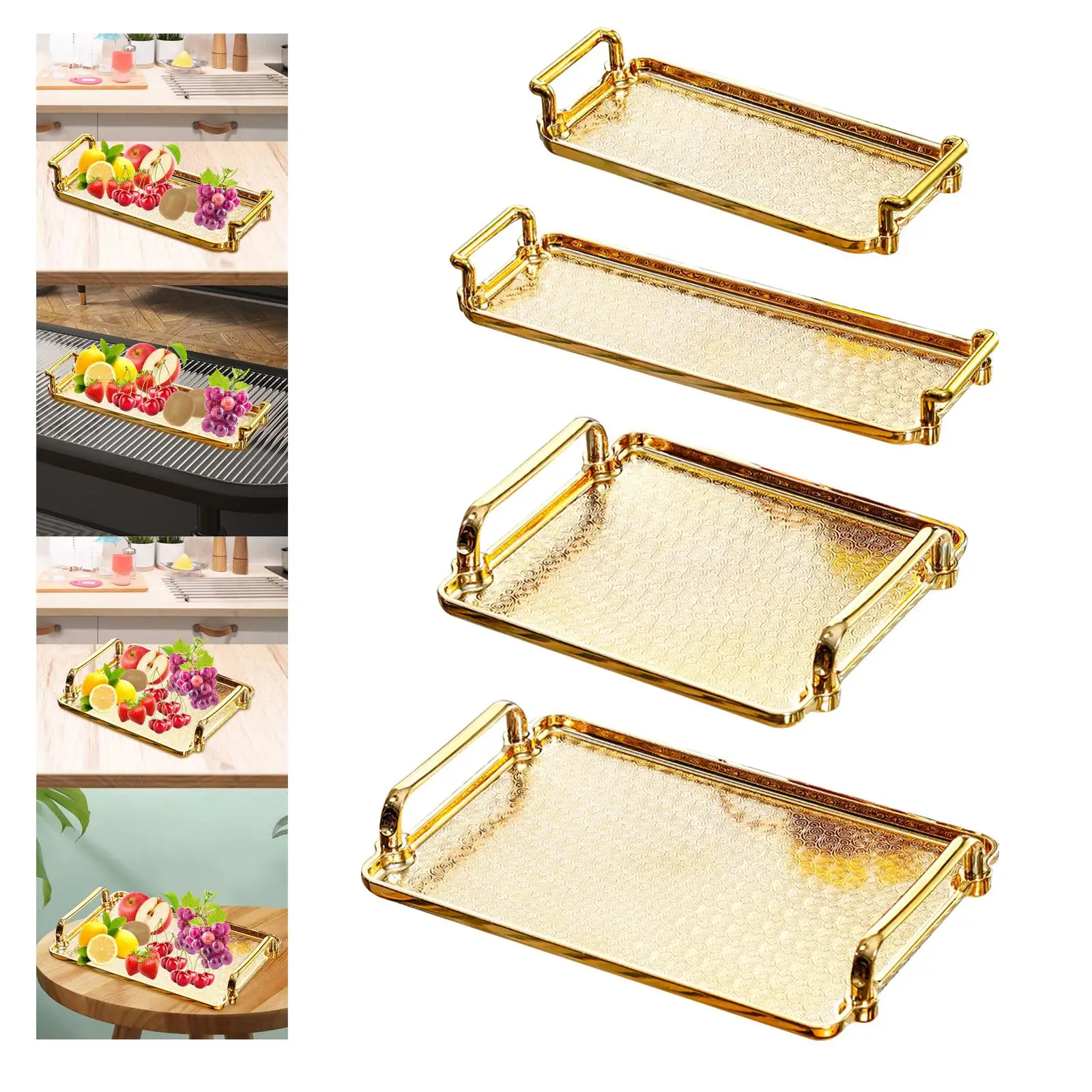 Serving Tray with Handles Rectangle Plating for Party Living Room Organizer