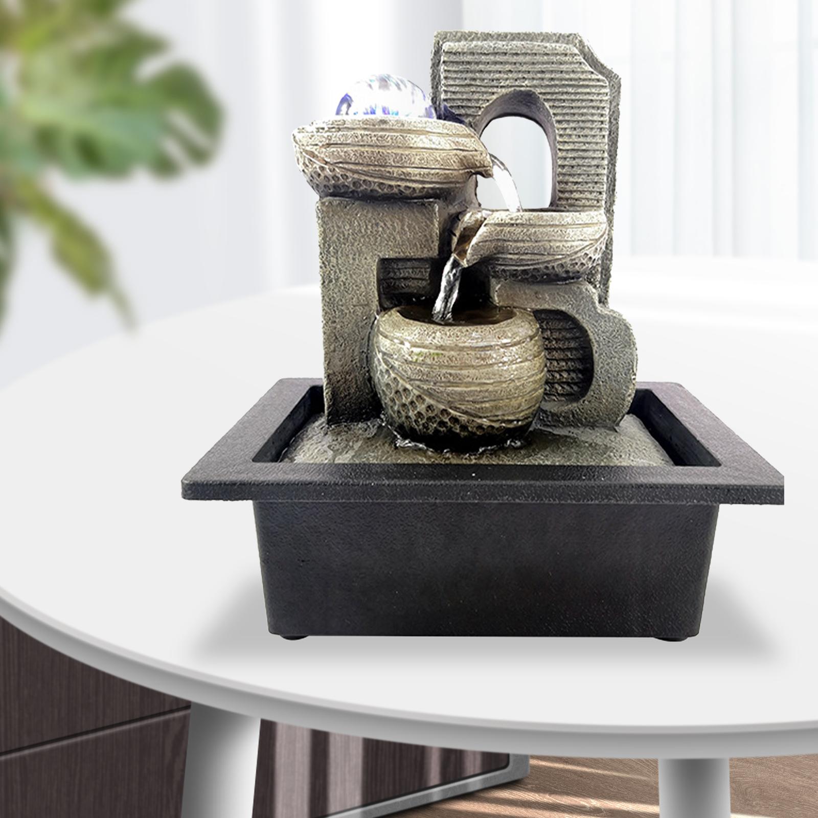 Desktop Tiered Log Tabletop Flowing Water with LED Lights Relaxation Crafts Zen for Backyard Outdoor Office Meditation