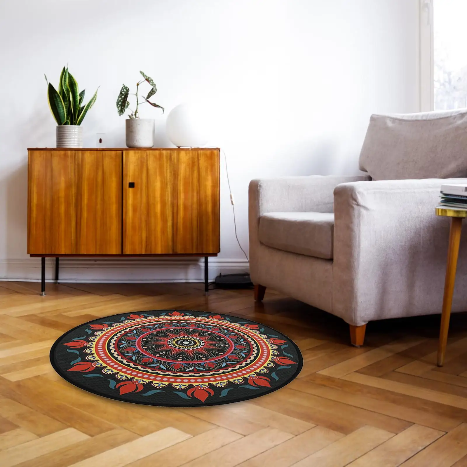 Round yoga floor mat with mandala pattern, meditation mat, washable