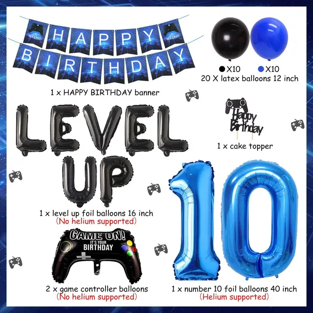 Green Black Video Game 10th Birthday Party Decorations Level Up 10 Game  Controller Foil Balloon for Boys Birthday Party Supplies - AliExpress
