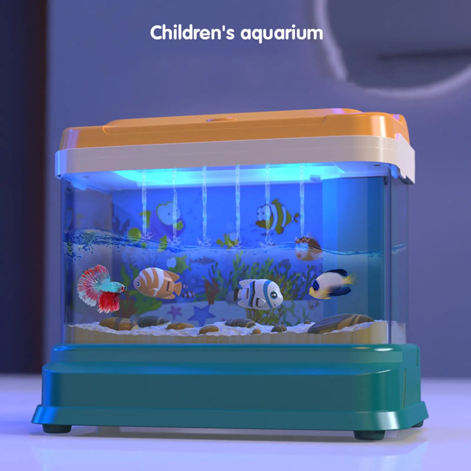 Artificial Fish Tank with Moving Music Fishing Rod Fine Motor Skill Training Small Aquarium for Toddlers Kids Children