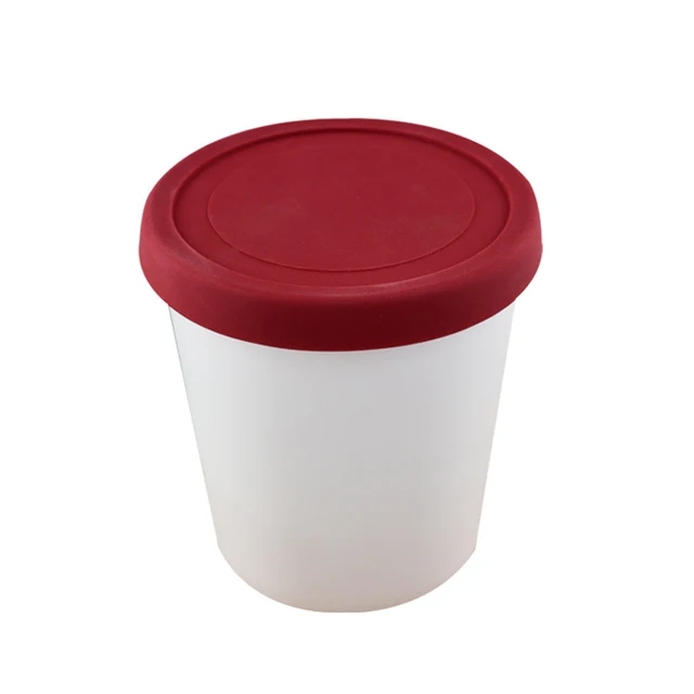 Deyuer Reusable Round Ice Cream Cup with Large Silicone Lid Stackable Easy  Storage Dessert Container Home Supply,Red