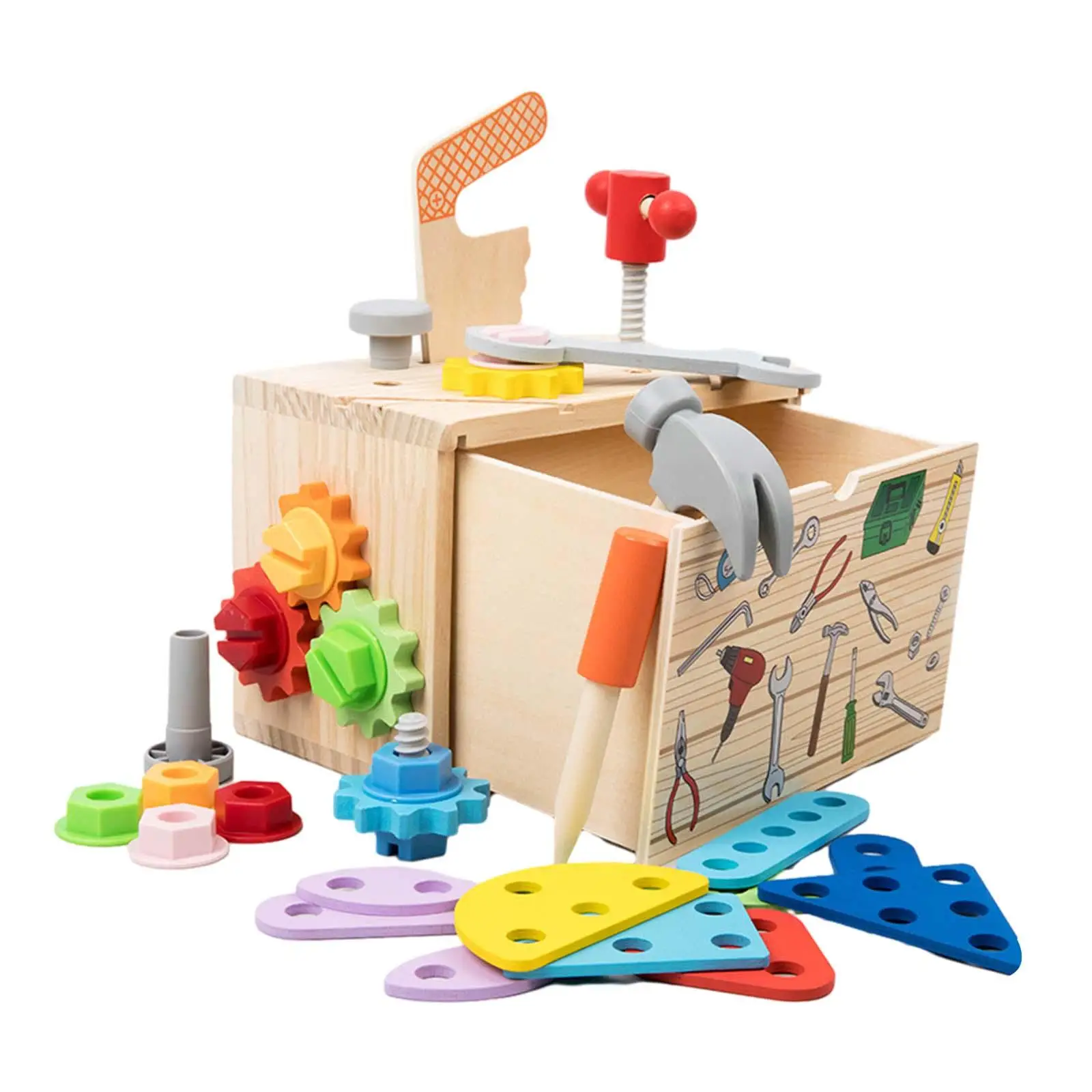 Wooden Toolbox Toy DIY Creative Educational Gifts Role Playing Kids Play Tool Set for Holiday Birthday Ages 3+ Festivals Present