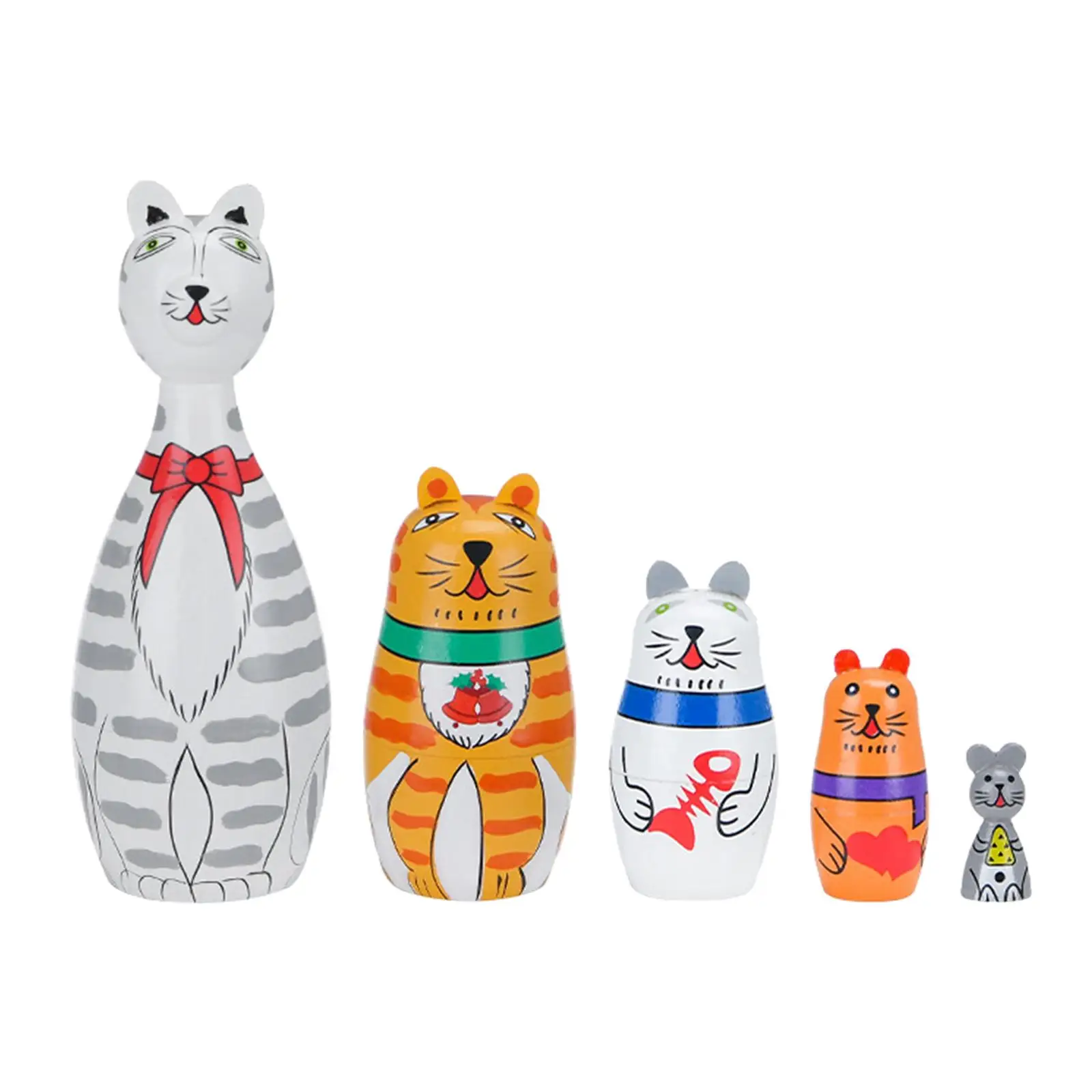 5Pcs Cute Russian Nesting Dolls Ornaments Desk Handmade Animals Matryoshka for Collectible Halloween Kids Wishing Gift Home