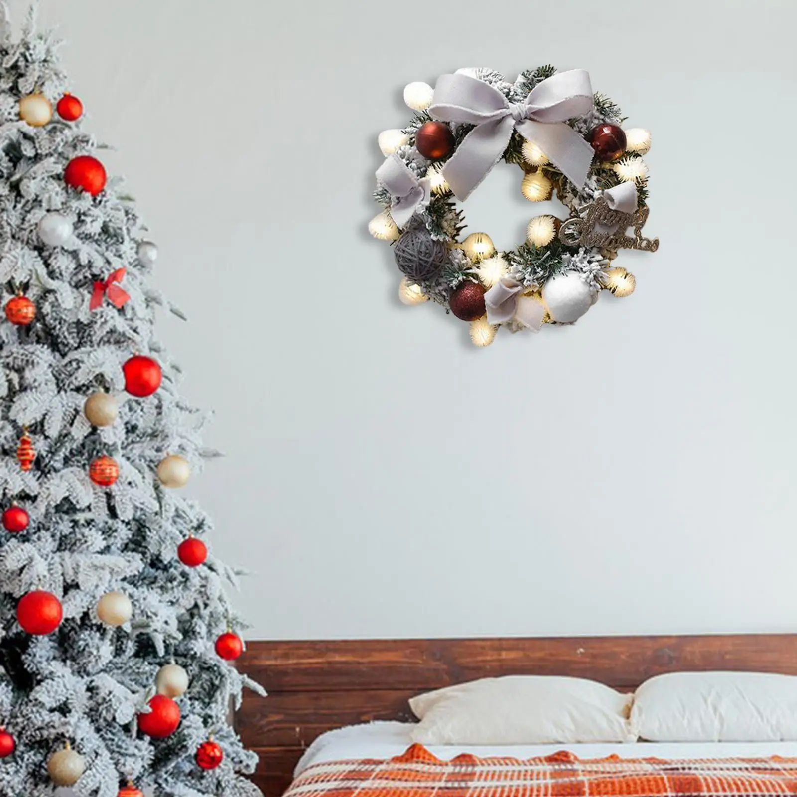 Artificial Christmas Wreath with String Light Holiday Garland for Balcony