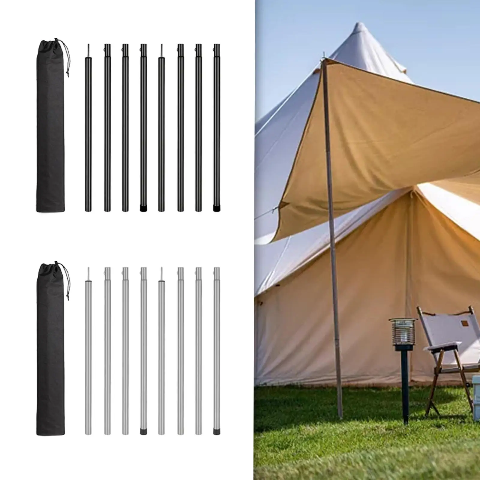 Multipurpose Tent Poles Canopy Pole Telescoping Removable Replacement Bar Folding Tent Tarp Poles for Camping Tent Tarp Travel