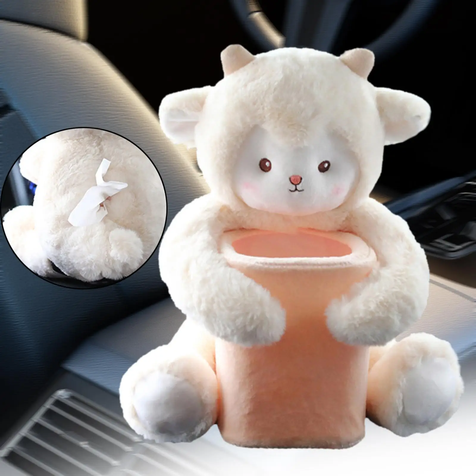 Soft Plush Car Trash Bin Adjustable Straps Universal Trash Bag Cute Plush Animals Tissue Case Napkin Case Decor