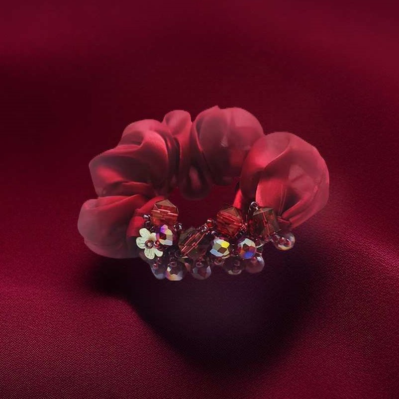 Sternenhimmel-Organza-Haargummis, elastisches Haarband, Blumen-Scrunchies, hochwertiges Haargummi für Damen, Hochsteckfrisur, Kopfschmuck – Detail 6