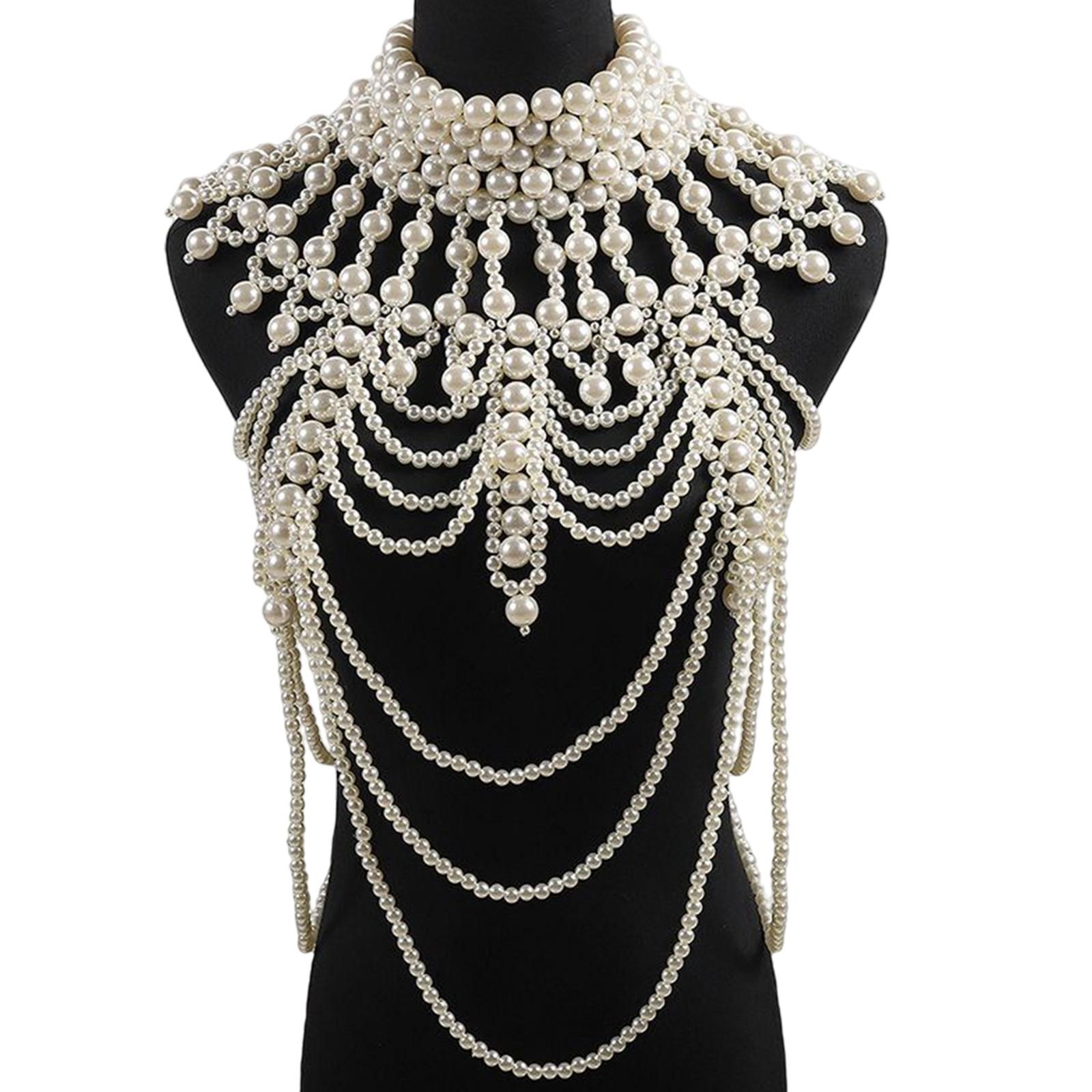 Pearl Body Chain Fashion Shoulder Necklace Bra Jewelry for Costume Party Dance Party Theme Party Gift