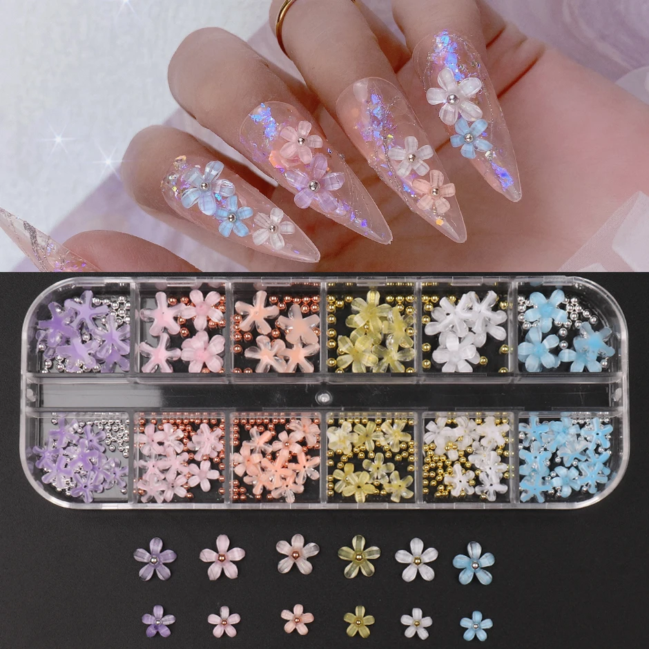 12 Grids 3D Acrylic Flower Nail Charms Decoration Mix Steel Bead  Translucent Jewelry Supplies for Professional Accessories SAS26 - AliExpress