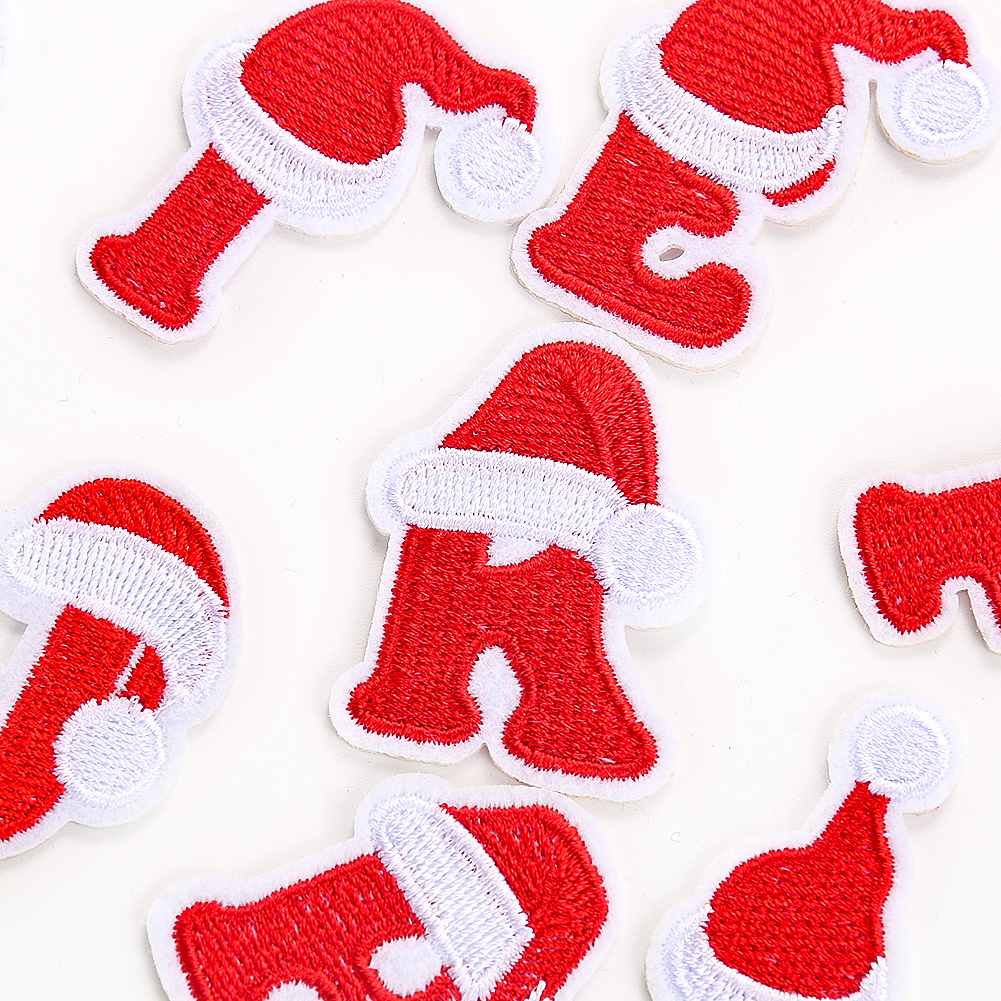 26 Stück Weihnachtsserie Buchstaben-Patch, Alphabet, roter Hut, Mütze, Weihnachtsmann, Stickerei, Eisen auf Applikation, DIY-Stoff, Patchwork-Handwerk – Detail 4