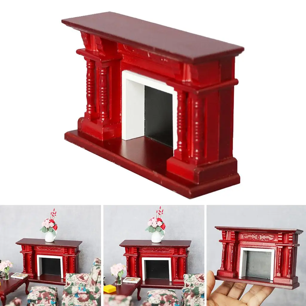 Miniature Fireplace Model Toys Red for 1:12 Dollhouse Furniture Living Room