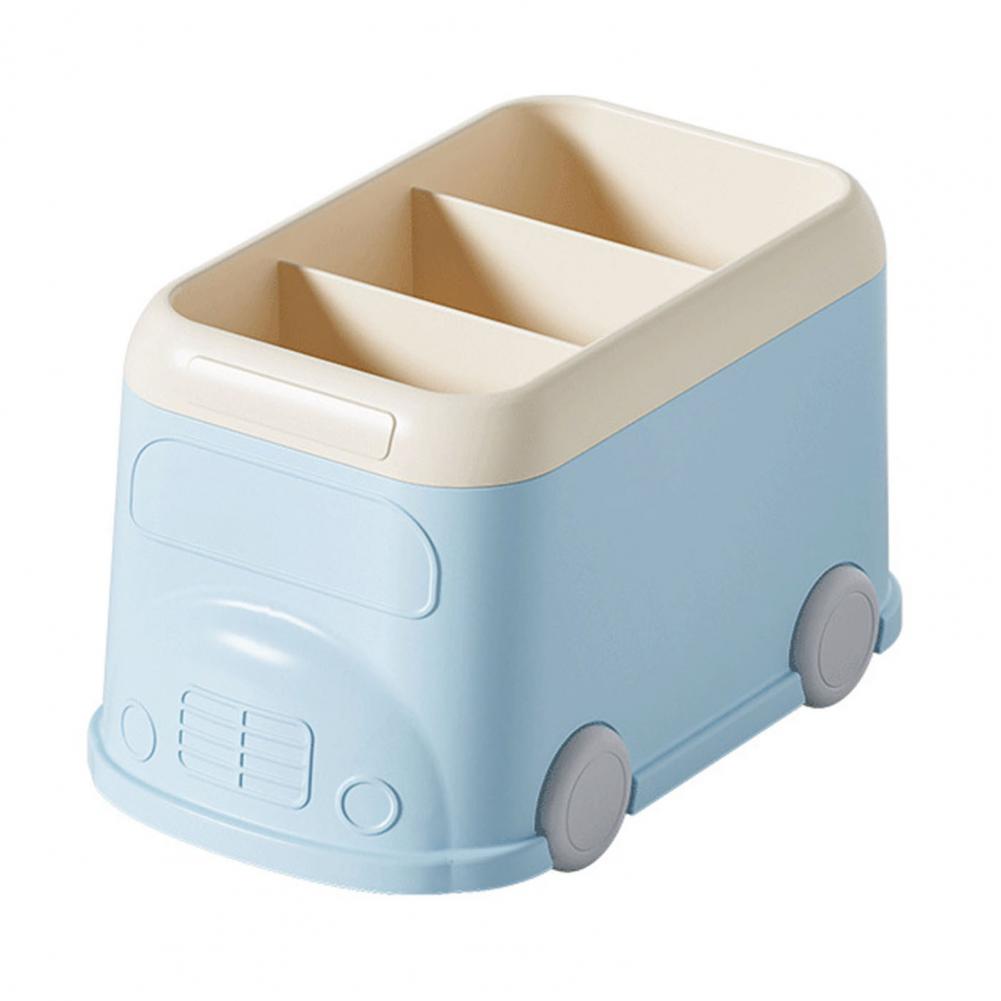 Desktop Pen Holder 3 Compartments Cute Bus Shape Multifunctional Stationery Pencil Organizer Container Storage Box