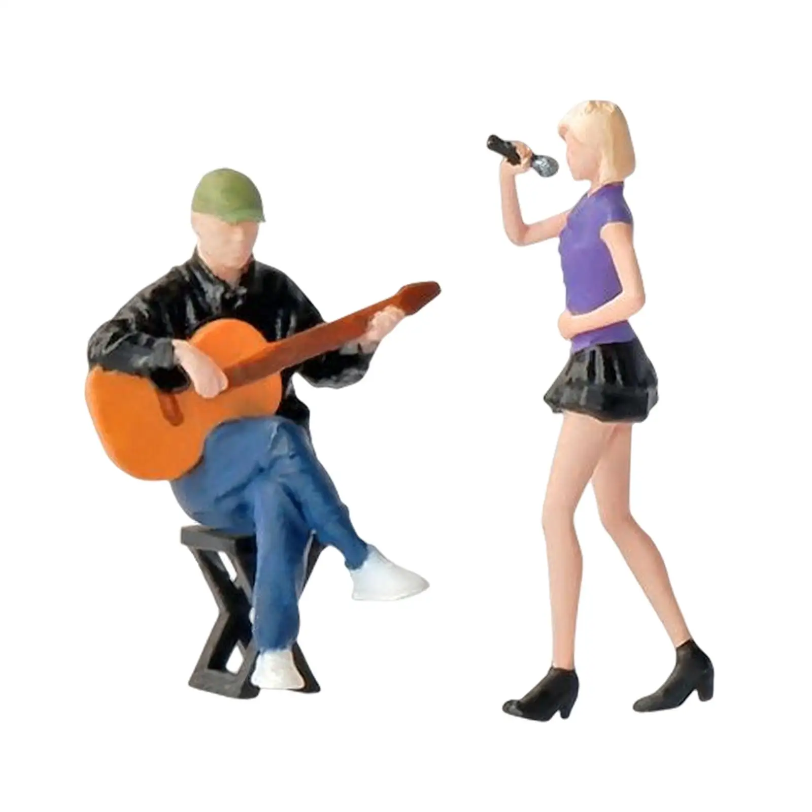1/64 Guitarist and Singer Figures Hand Painted Miniature Figures Model for Scenery Landscape Decor