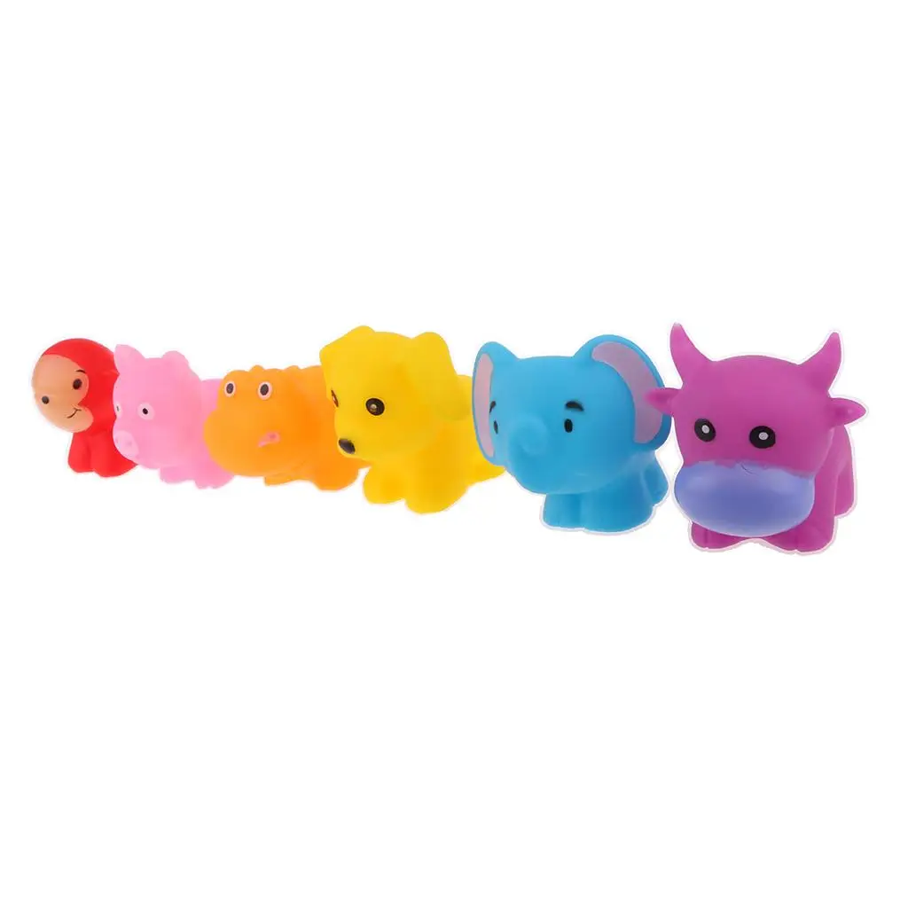 6pcs Kids Baby Fun Float Soft Farm Animal Hippo Play Water Bath Squeezing Squeaky Toy Developmental