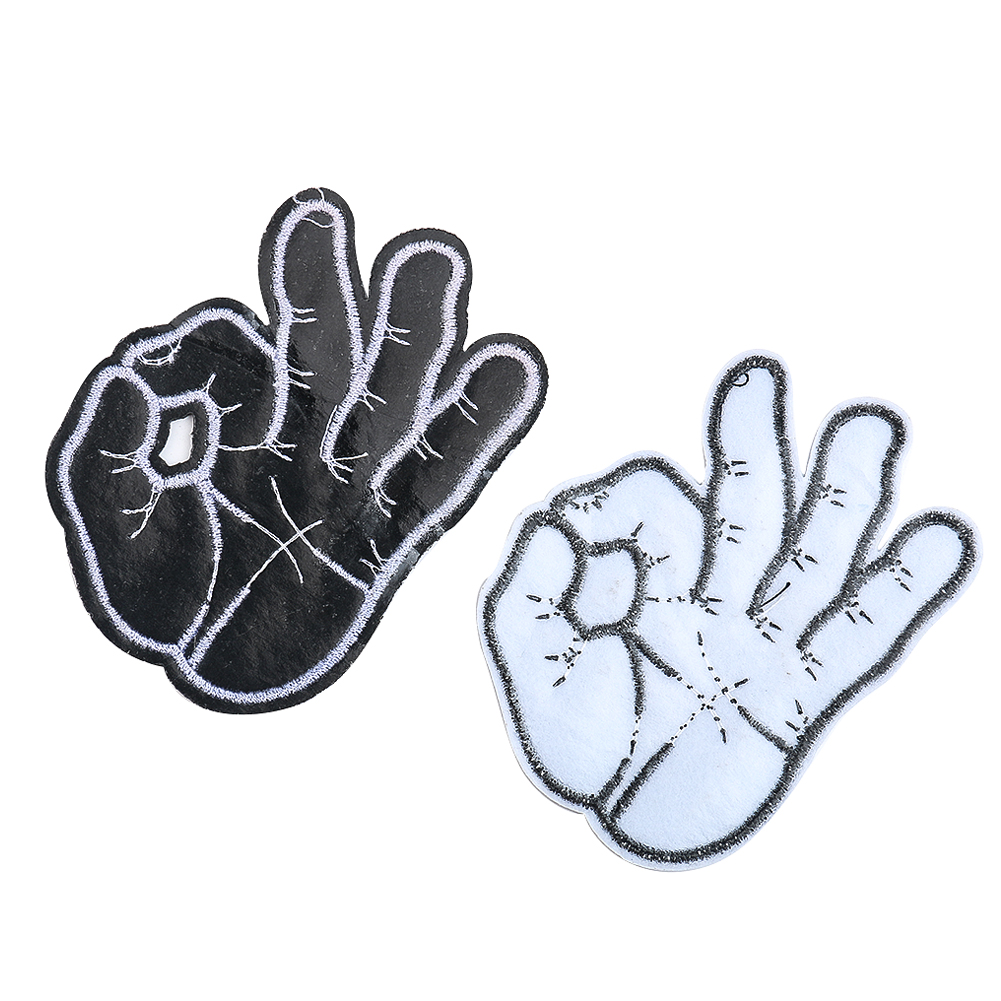 2 Stück Hands tickerei 3d Geste Finger Palm Patch okay Geste DIY Nähen Eisen auf Applikation Zubehör Stoff Reparatur – Detail 4