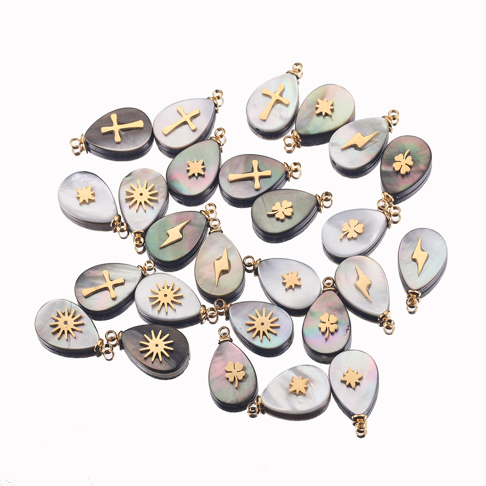 5 stücke Gold-Platte wasser tropfen Edelstahl Charms Natürliche Shell Clover Anhänger für DIY Schmuck Halskette Ohrring liefert – Detail 6