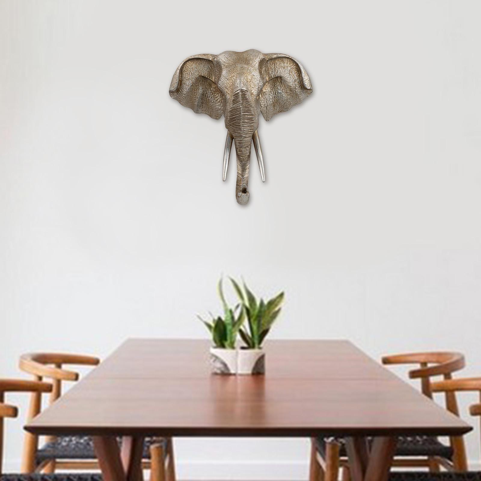 Hand Carved Elephant Head Wall Decoration Statues Wall Art Artwork Sculpture Mural for Room Home Nursery Ornaments