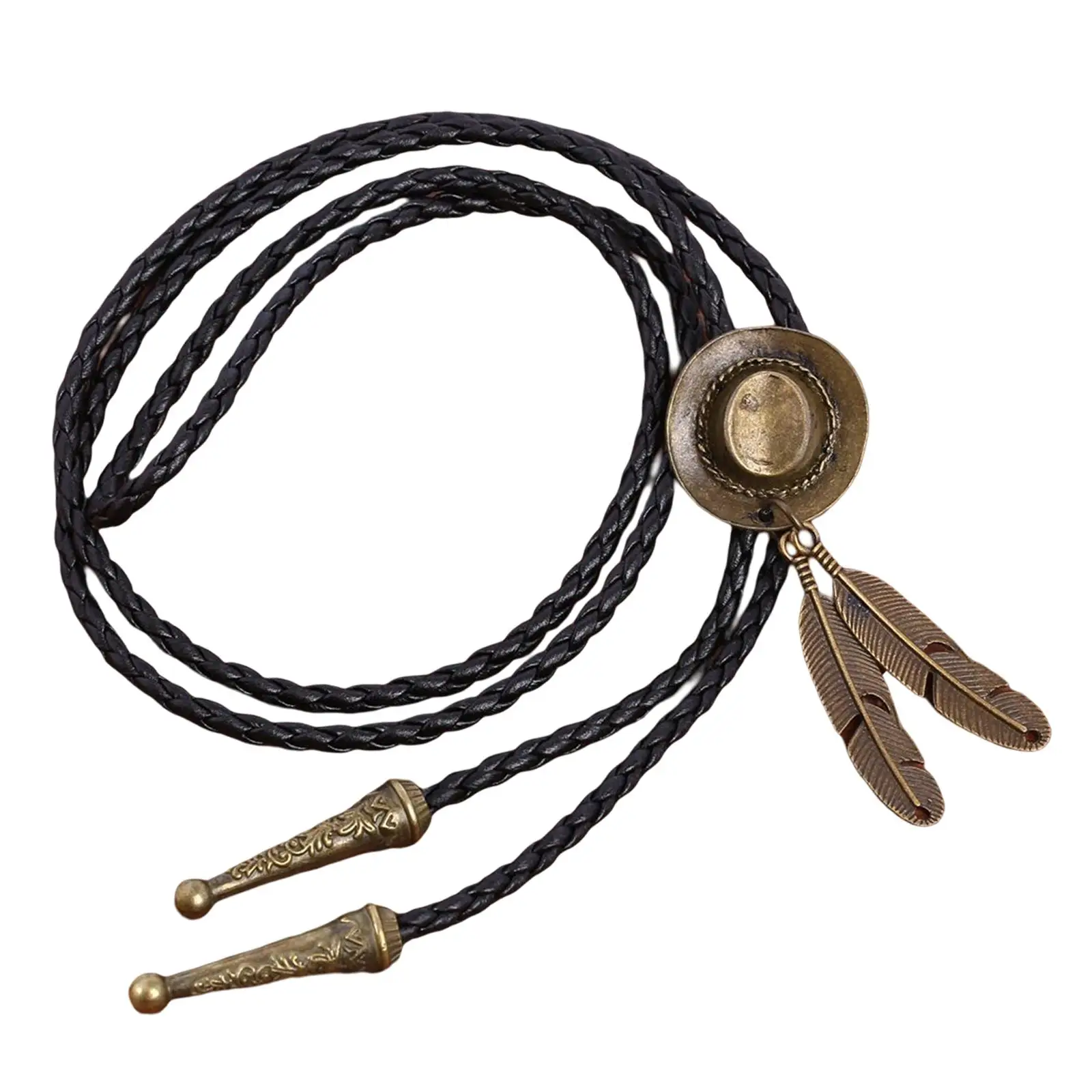 Retro Bolo Tie Cowboy Necktie Pendant Unique PU Leather Cord for Party Prom