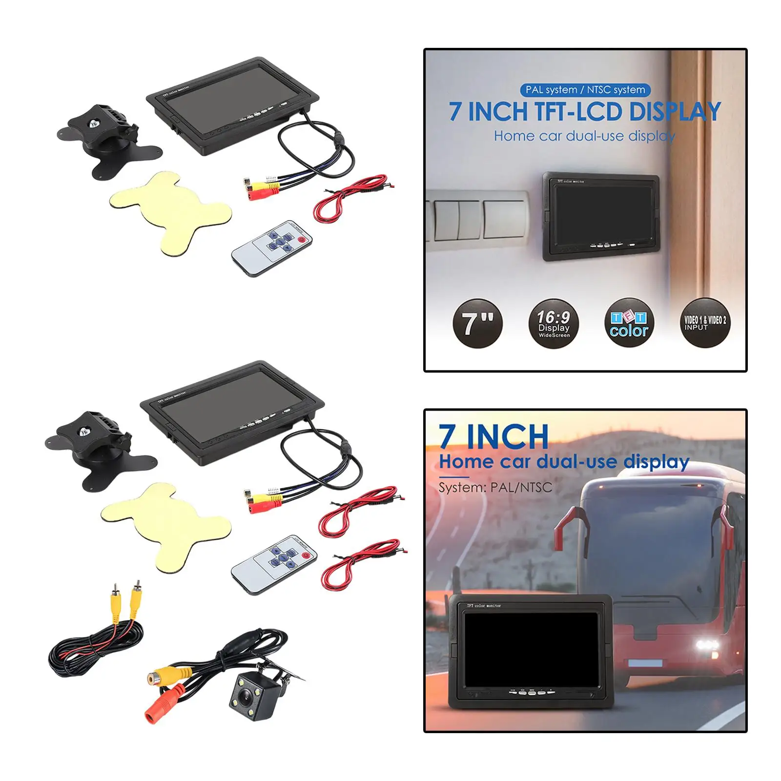 7Inches HD Car Rearview Display Monitor Set up Reverse Ntsc PaL TV DC 12V-24V Truck Portable Vehicle Parking Assist Kit